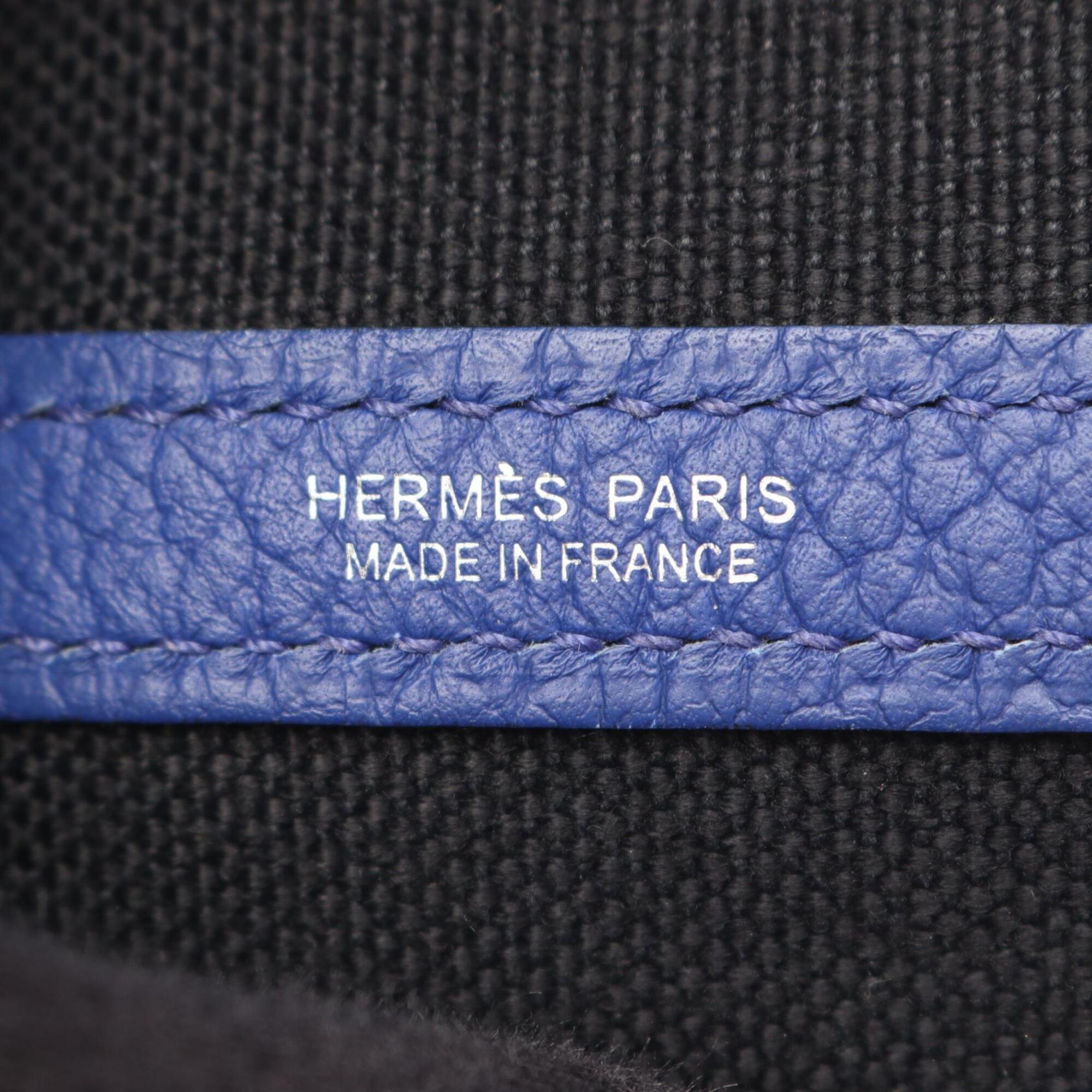 Hermes Black Blue Blue Electric Canvas Country Leather Handbag Tote Bag (Pre-Owned)
