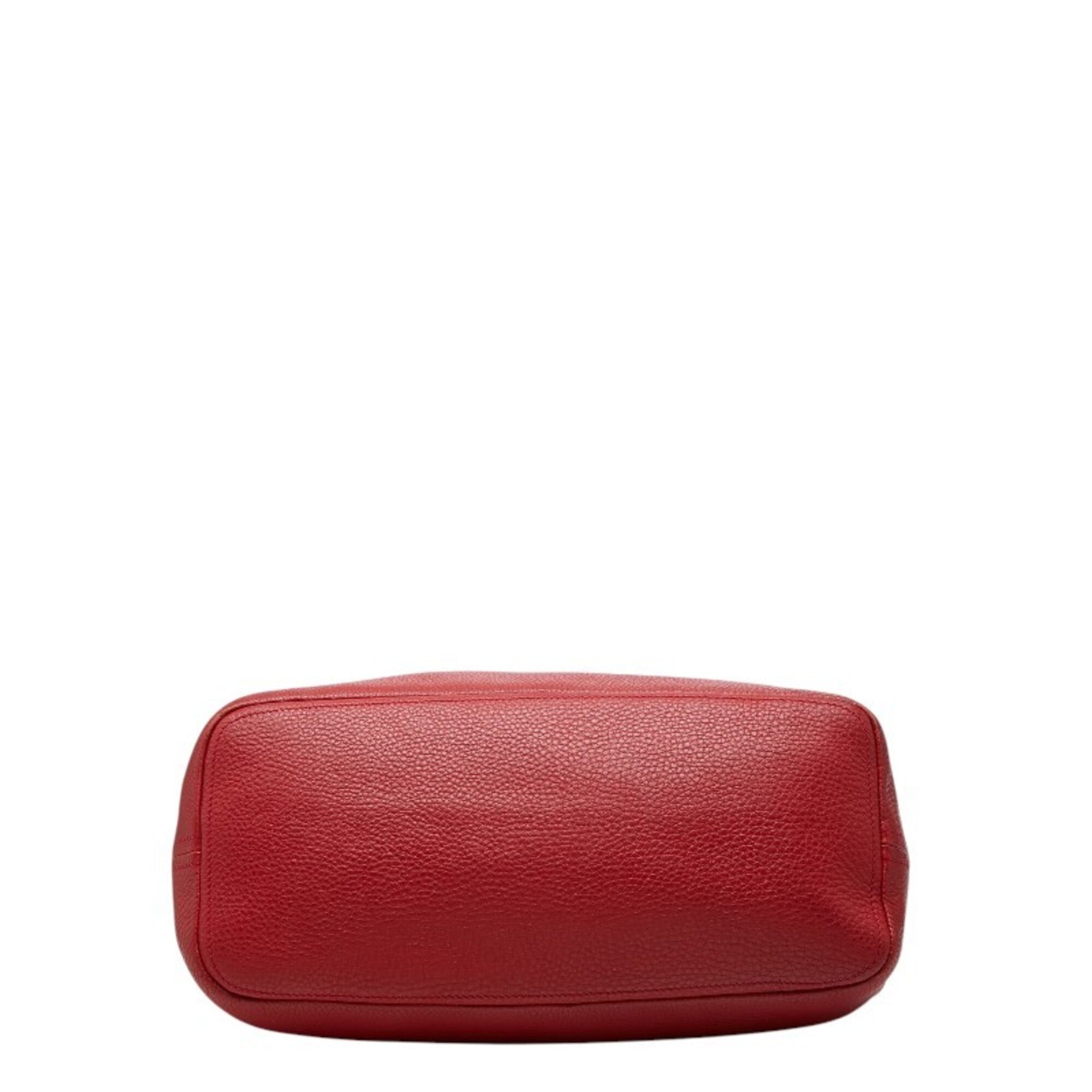 Prada Red Color Leather Shoulder Bag Tote Bag (Pre-Owned)