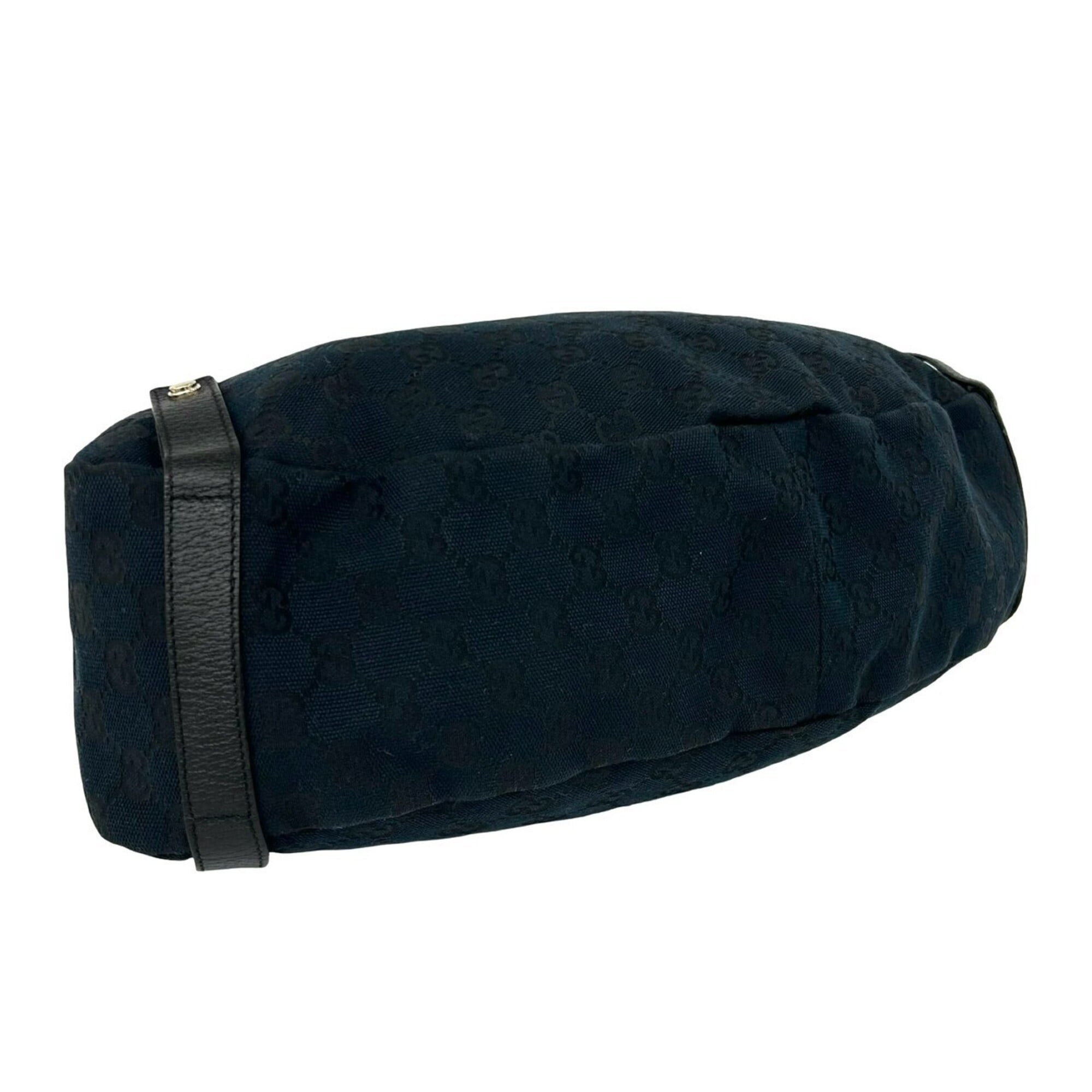 Gucci Black Navy Canvas Leather Shoulder Bag Tote Bag (Pre-Owned)