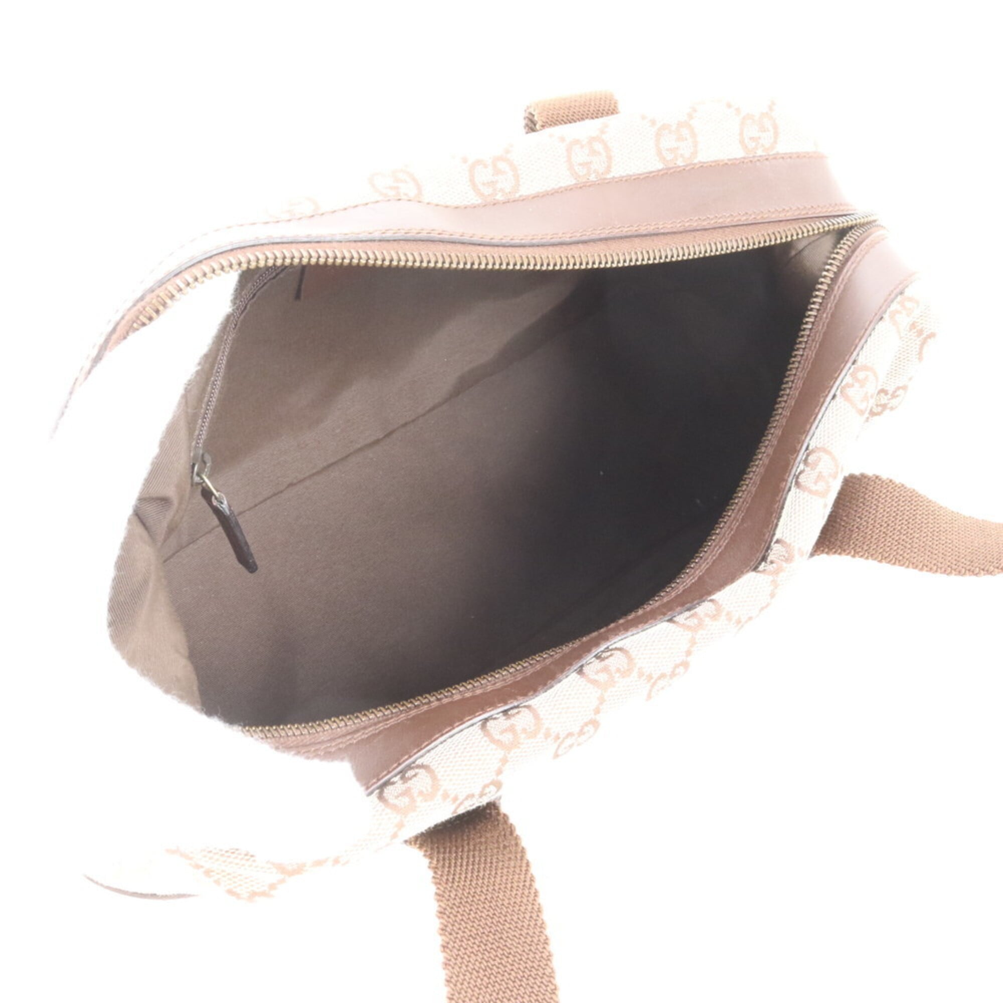 Gucci Brown Leather Canvas Handbag Shoulder Bag Tote Bag (Pre-Owned)
