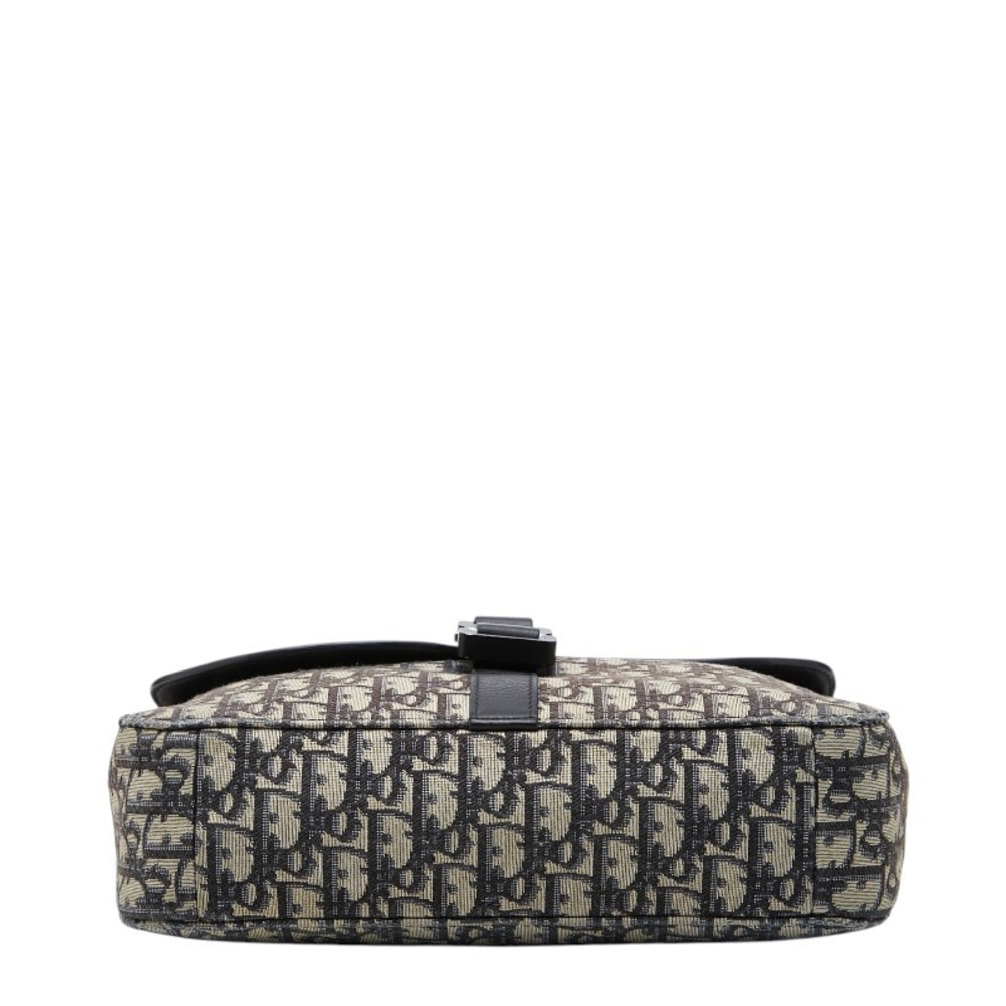Christian Dior Beige Black Canvas Leather Shoulder Bag (Pre-Owned)