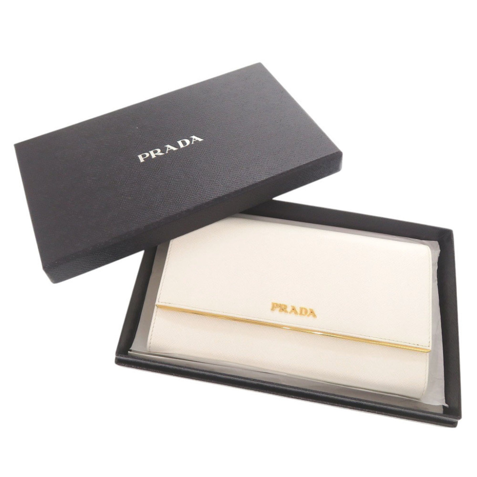 Prada White Leather Long Wallet (Bi-Fold) (Pre-Owned)