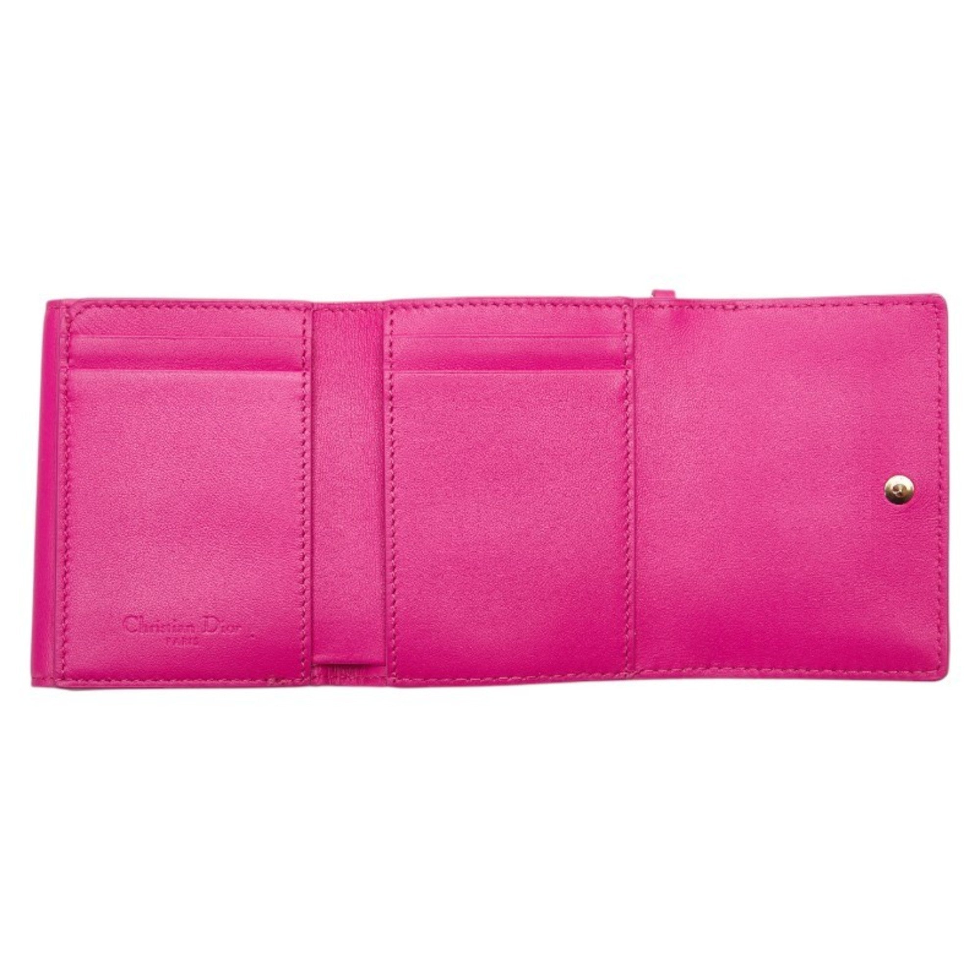 Christian Dior Lady Dior Pink Leather Wallet (Tri-Fold) (Pre-Owned)
