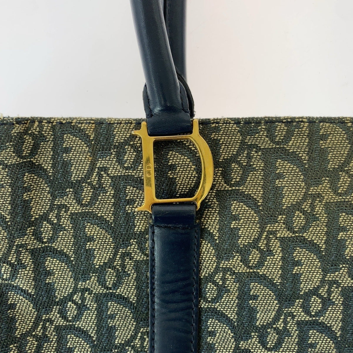 Christian Dior Navy Canvas Leather Shoulder Bag Tote Bag (Pre-Owned)