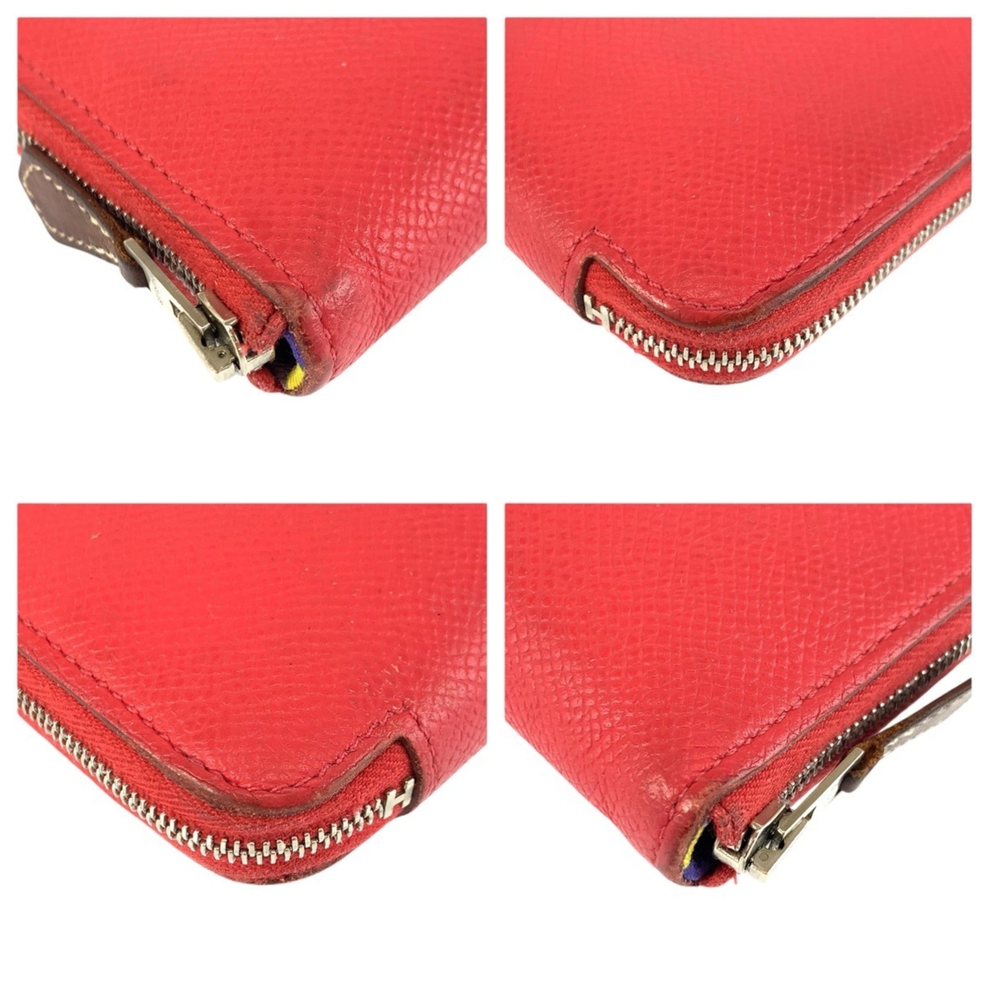 Hermes Red Color Epsom Leather Silk Long Wallet (Bi-Fold) (Pre-Owned)