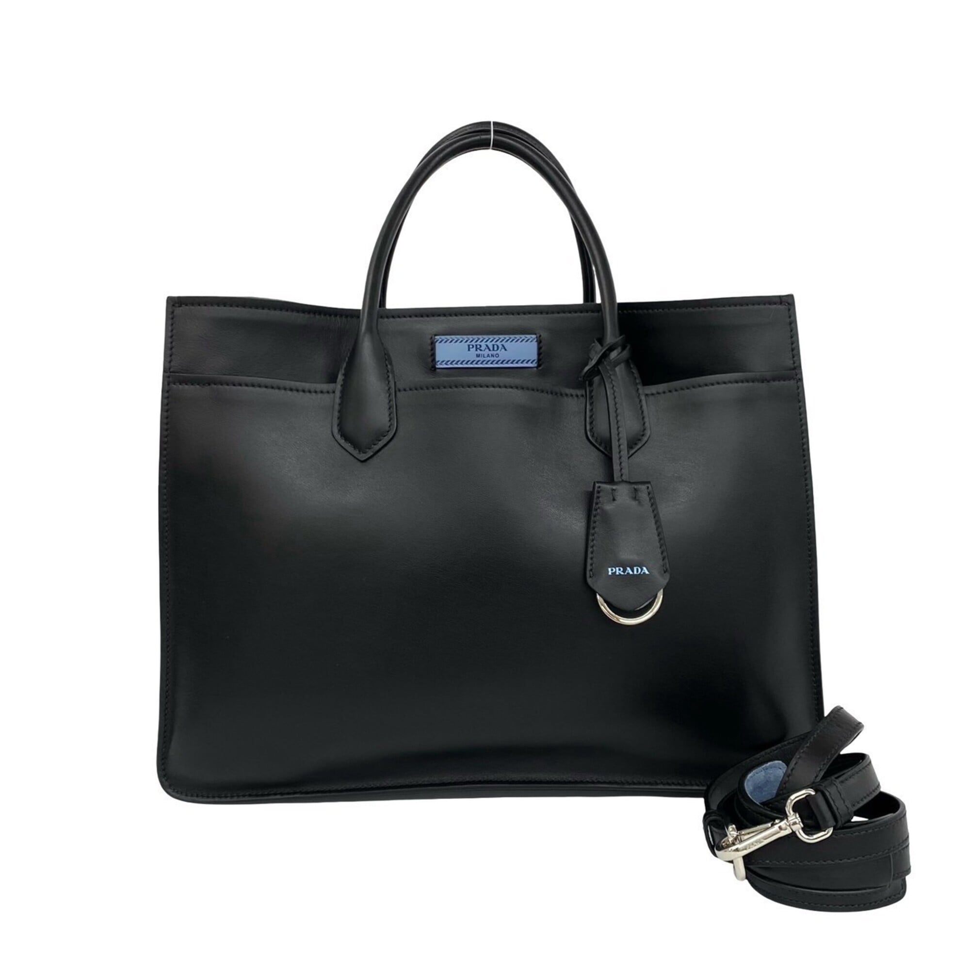 Prada Black Leather Handbag Pouch Shoulder Bag Tote Bag (Pre-Owned)