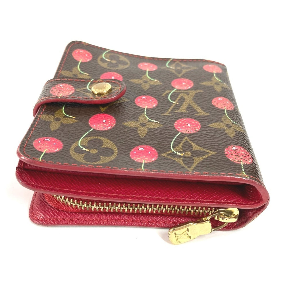 Louis Vuitton Brown Red Color Monogram Canvas Wallet (Bi-Fold) (Pre-Owned)