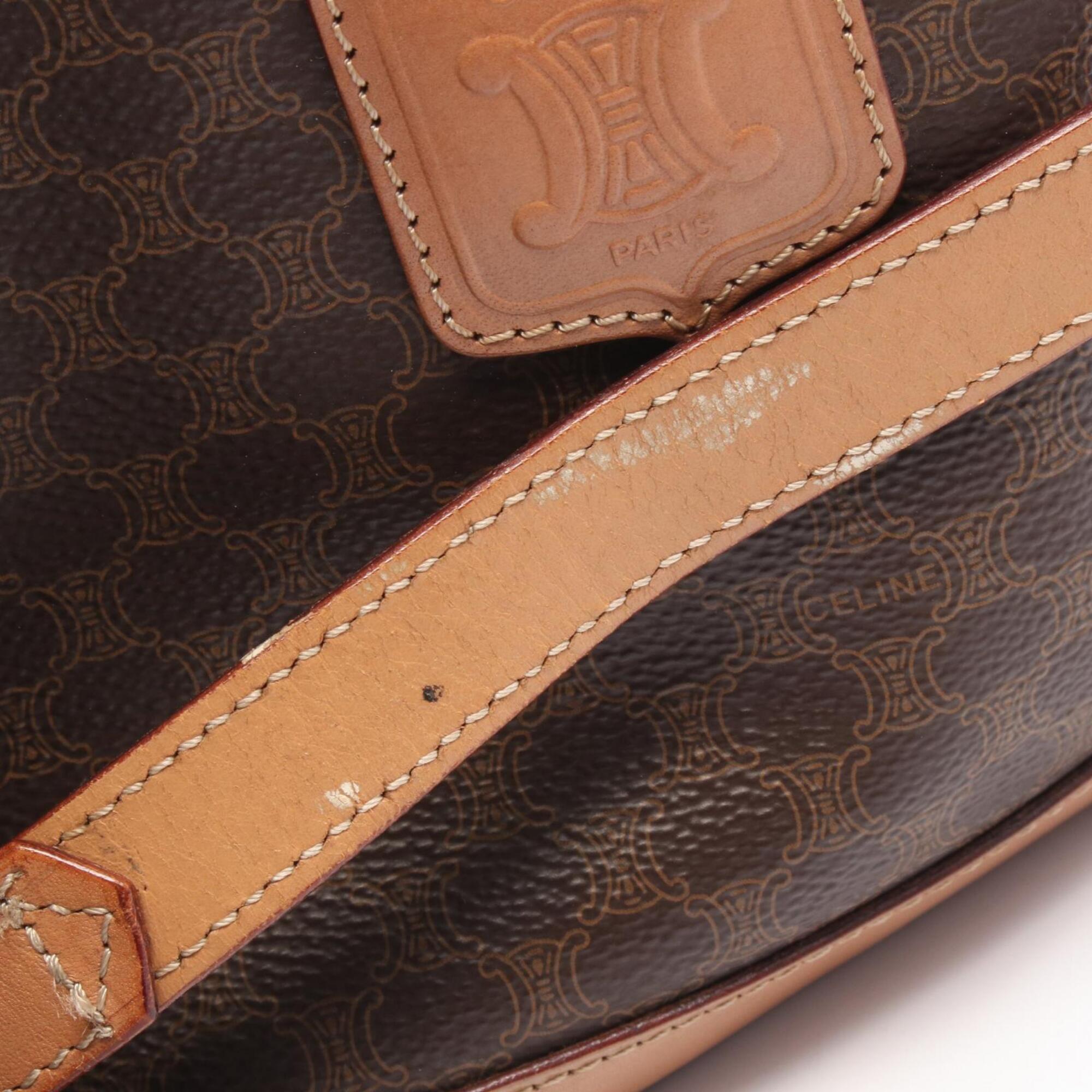 Celine Brown Coated Canvas Leather Handbag Shoulder Bag (Pre-Owned)