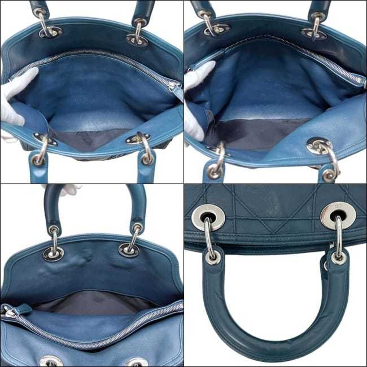 Christian Dior Green Blue Green Leather Handbag Tote Bag (Pre-Owned)