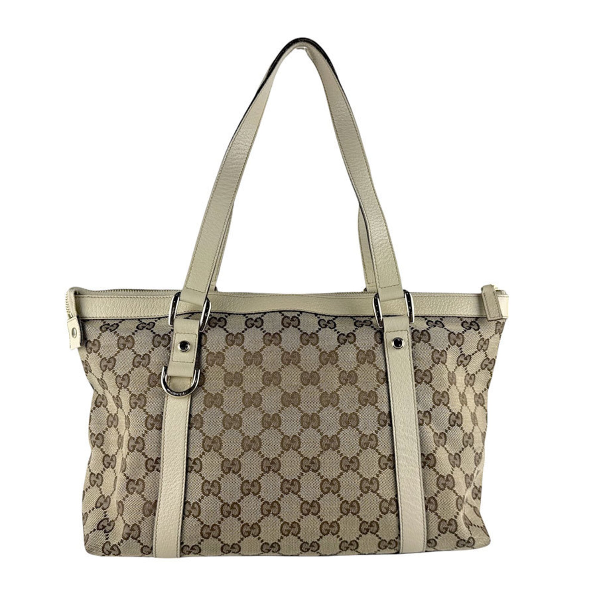 Gucci Brown Ivory Canvas Leather Handbag (Pre-Owned)