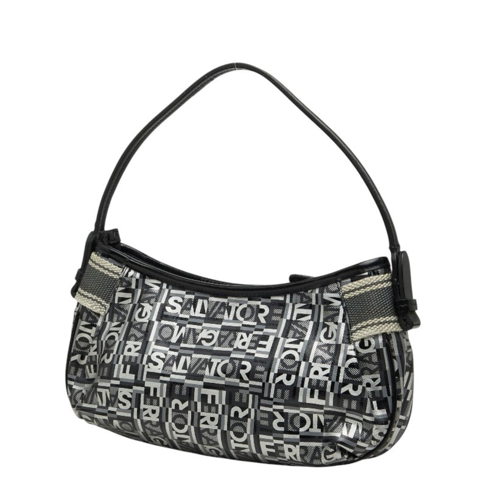 Salvatore Ferragamo Black Gray Silver Pvc Leather Handbag (Pre-Owned)