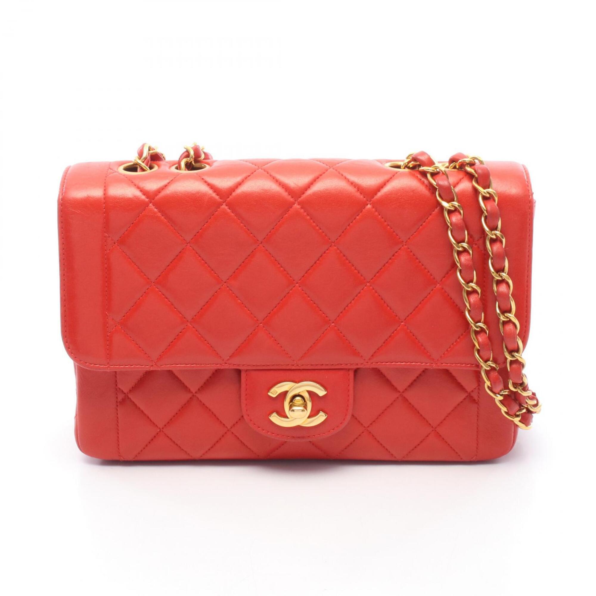 Chanel Red Color Leather Handbag Shoulder Bag (Pre-Owned)