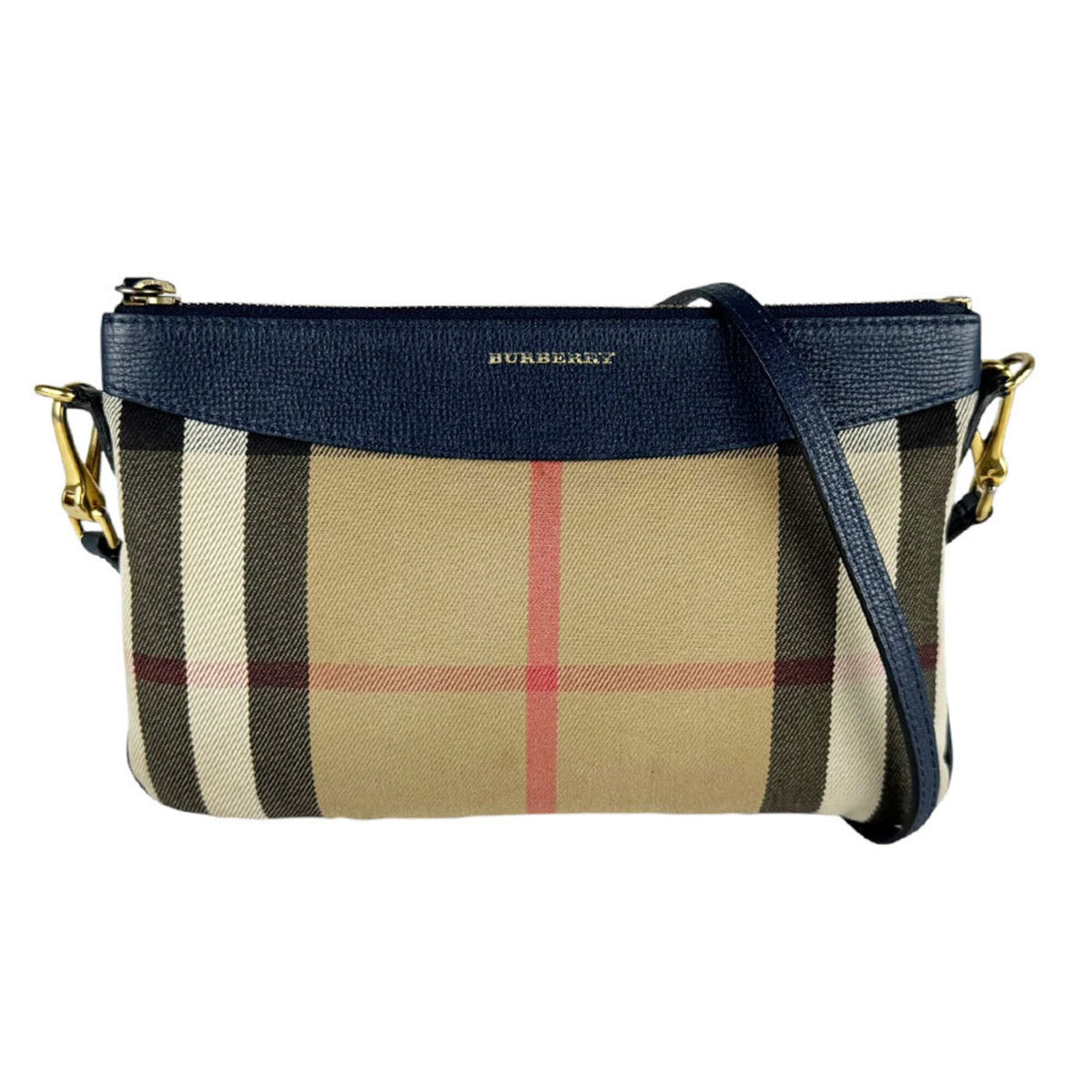 Burberry Beige Navy Canvas Leather Shoulder Bag (Pre-Owned)