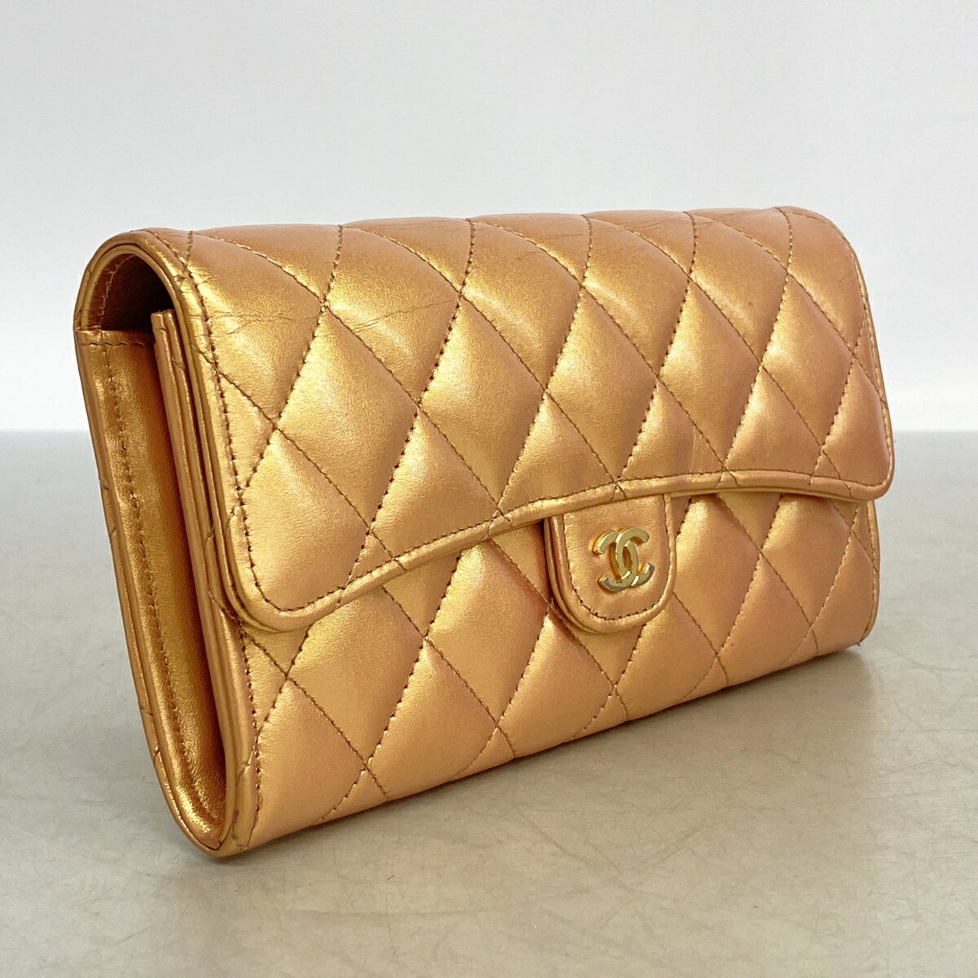 Chanel Metallic Orange Leather Long Wallet (Bi-Fold) (Pre-Owned)