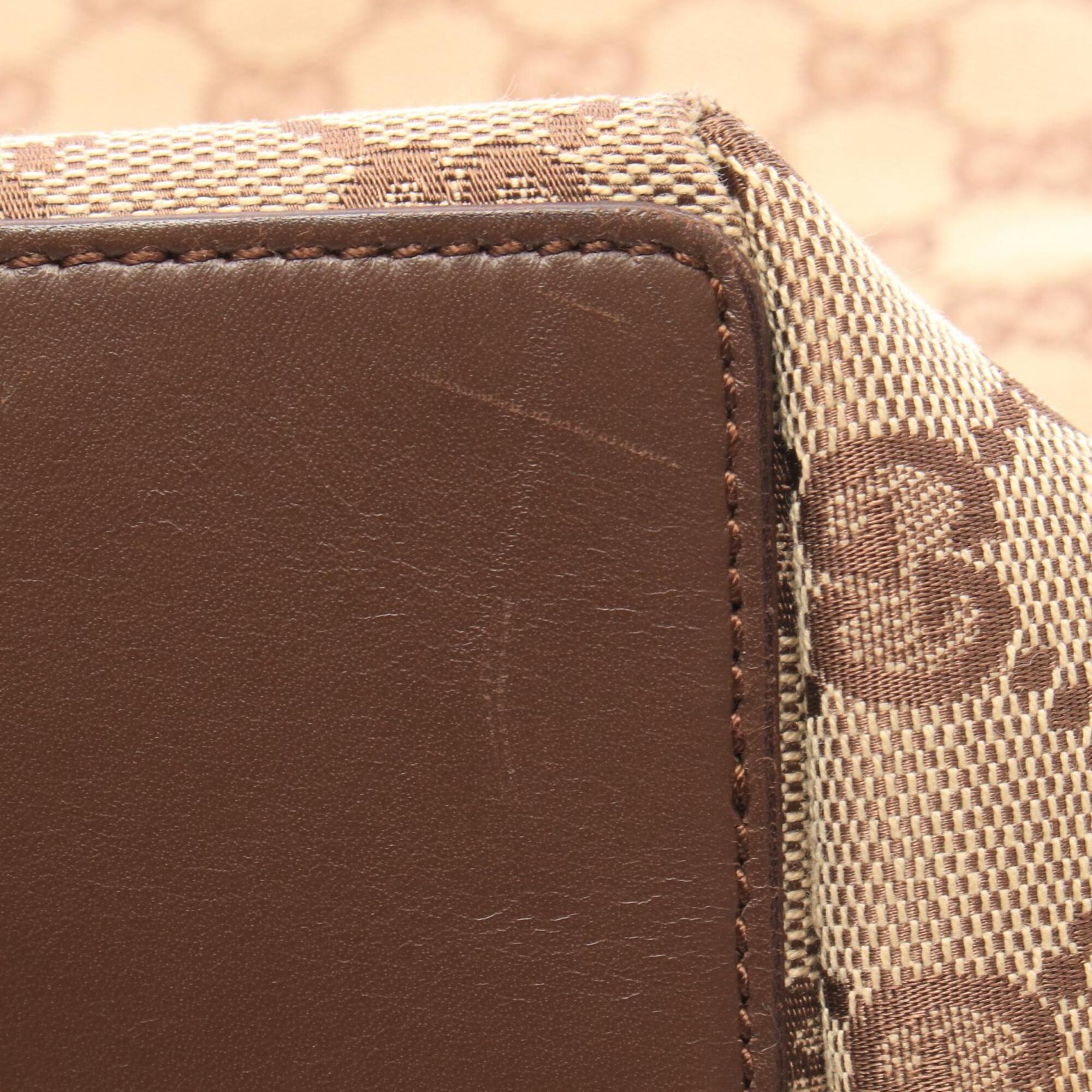 Gucci Beige Brown Gg Canvas Leather Handbag Tote Bag (Pre-Owned)