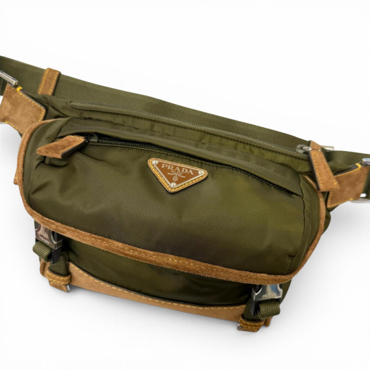 Prada Brown Khaki Polyamide Leather Sling Bag (Pre-Owned)