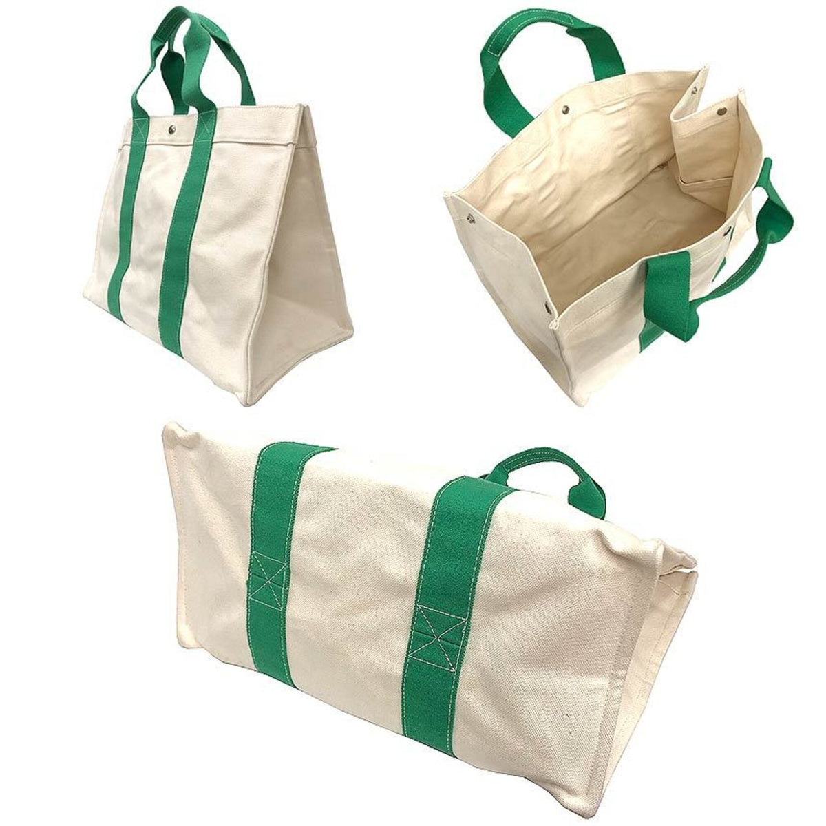 Hermes Beige Green Canvas Tote Bag (Pre-Owned)