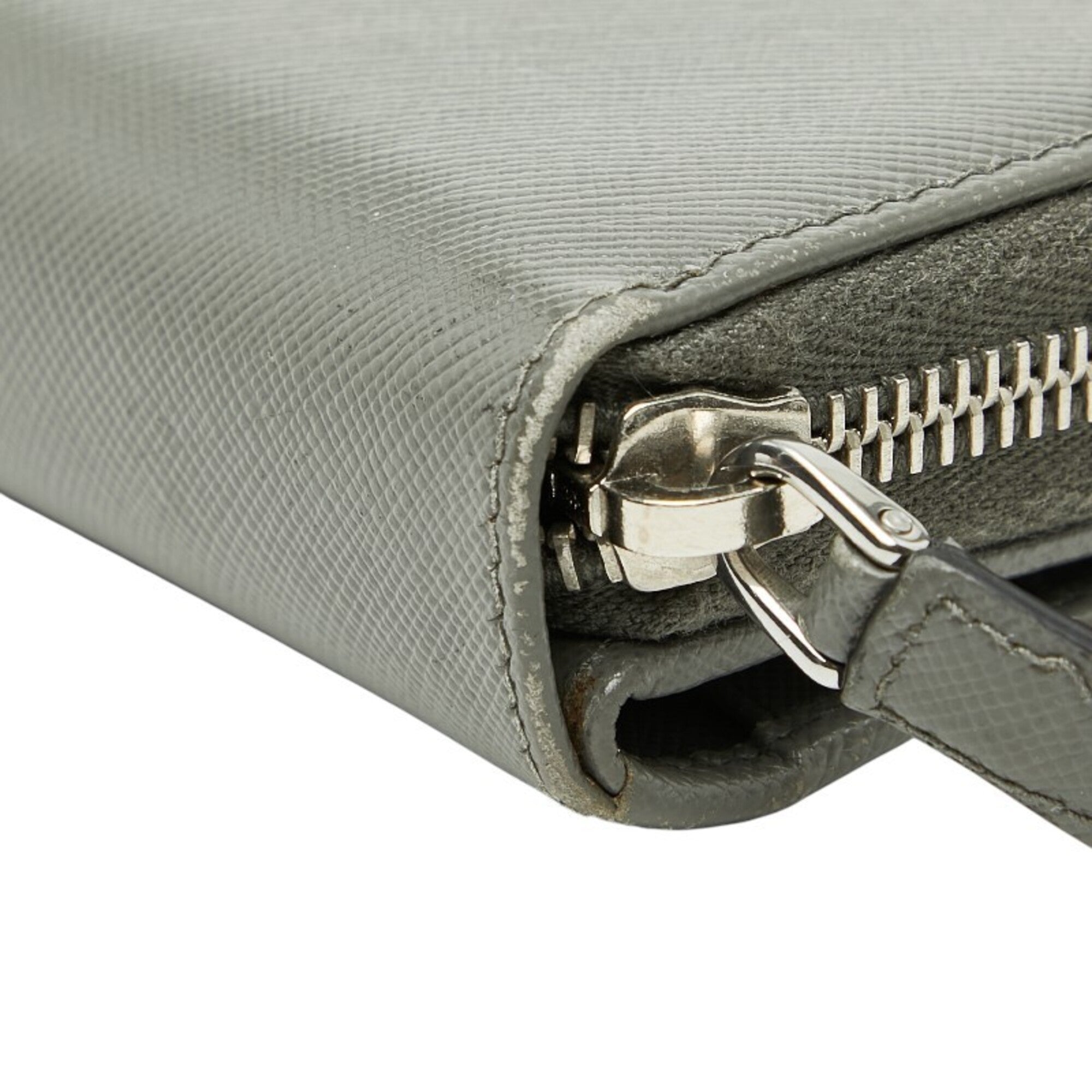 Prada Gray Saffiano Triangle Leather Long Wallet (Bi-Fold) (Pre-Owned)