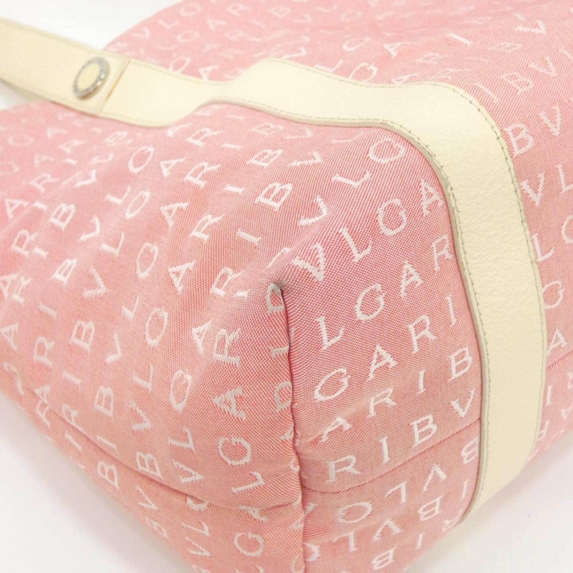 Bvlgari Ivory Pink Canvas Leather Handbag Pouch (Pre-Owned)