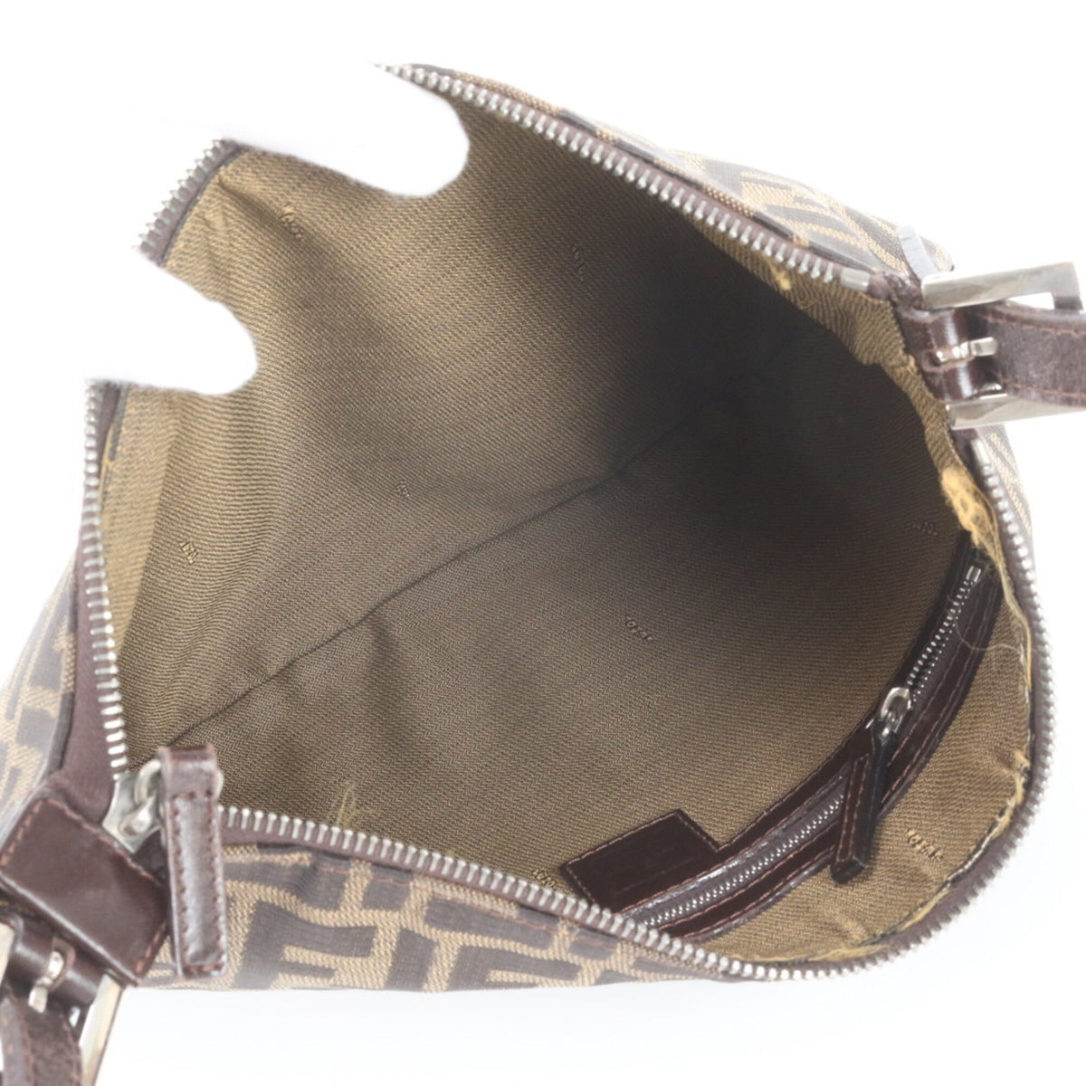 Fendi Brown Leather Canvas Handbag Shoulder Bag Tote Bag (Pre-Owned)