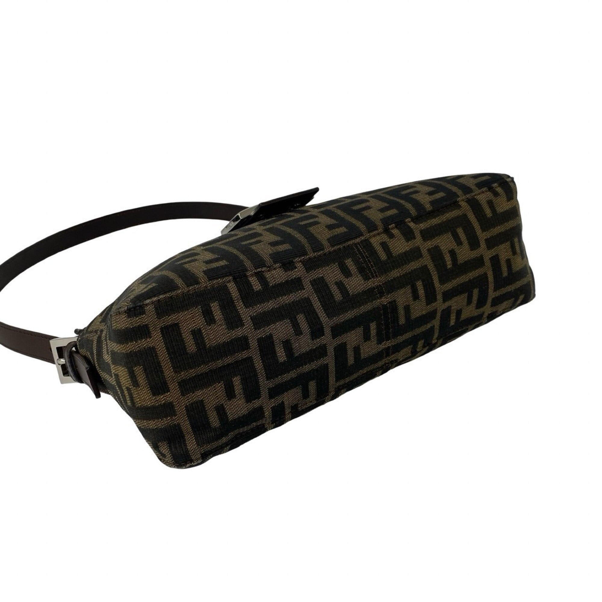 Fendi Black Brown Canvas Leather Handbag Shoulder Bag (Pre-Owned)