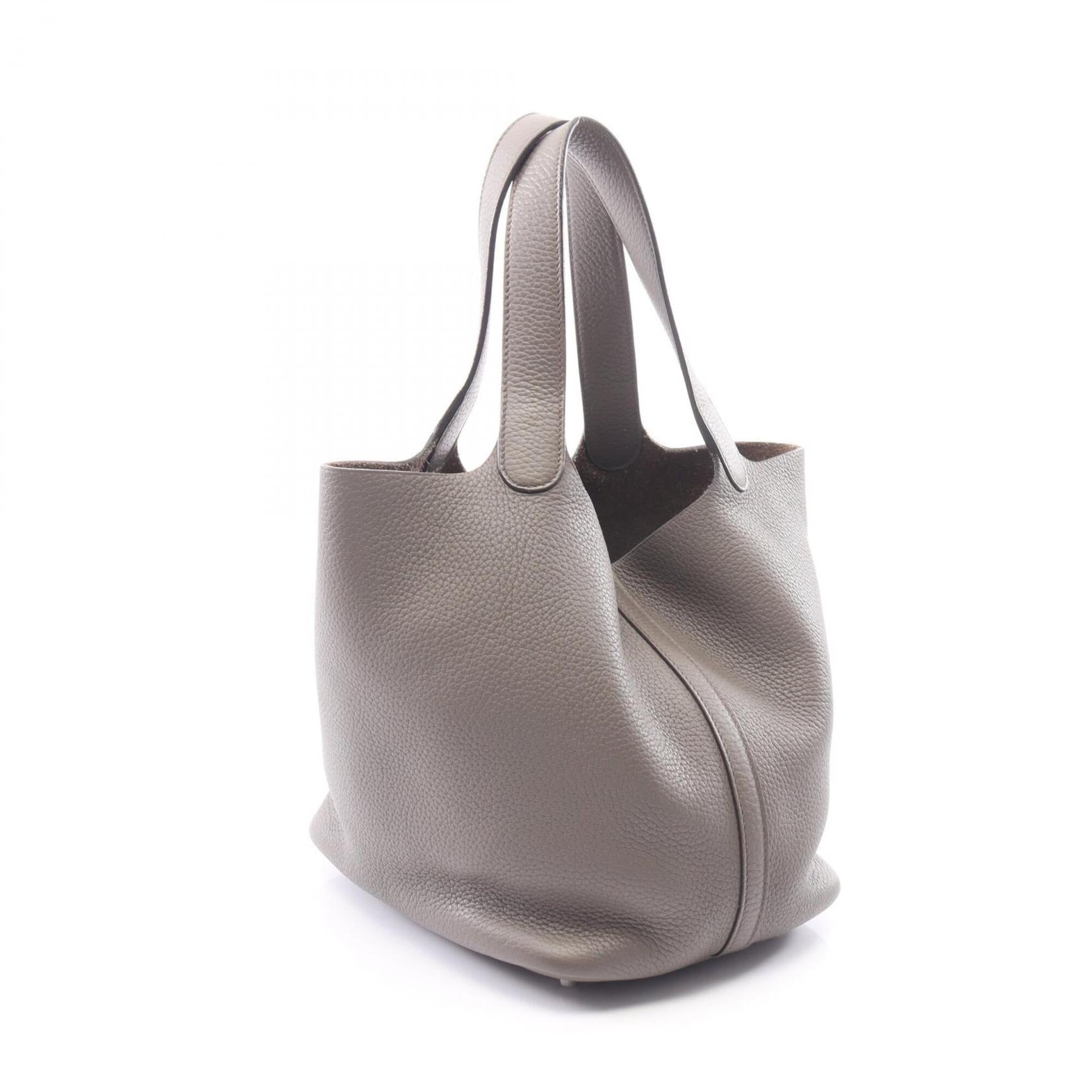 Hermes Etain Gray Taurillon Clemence Leather Handbag (Pre-Owned)