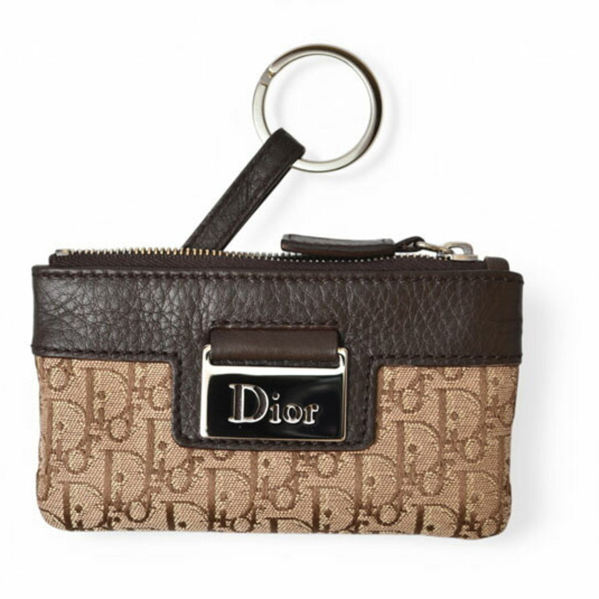 Christian Dior Beige Brown Leather Canvas Pouch (Pre-Owned)