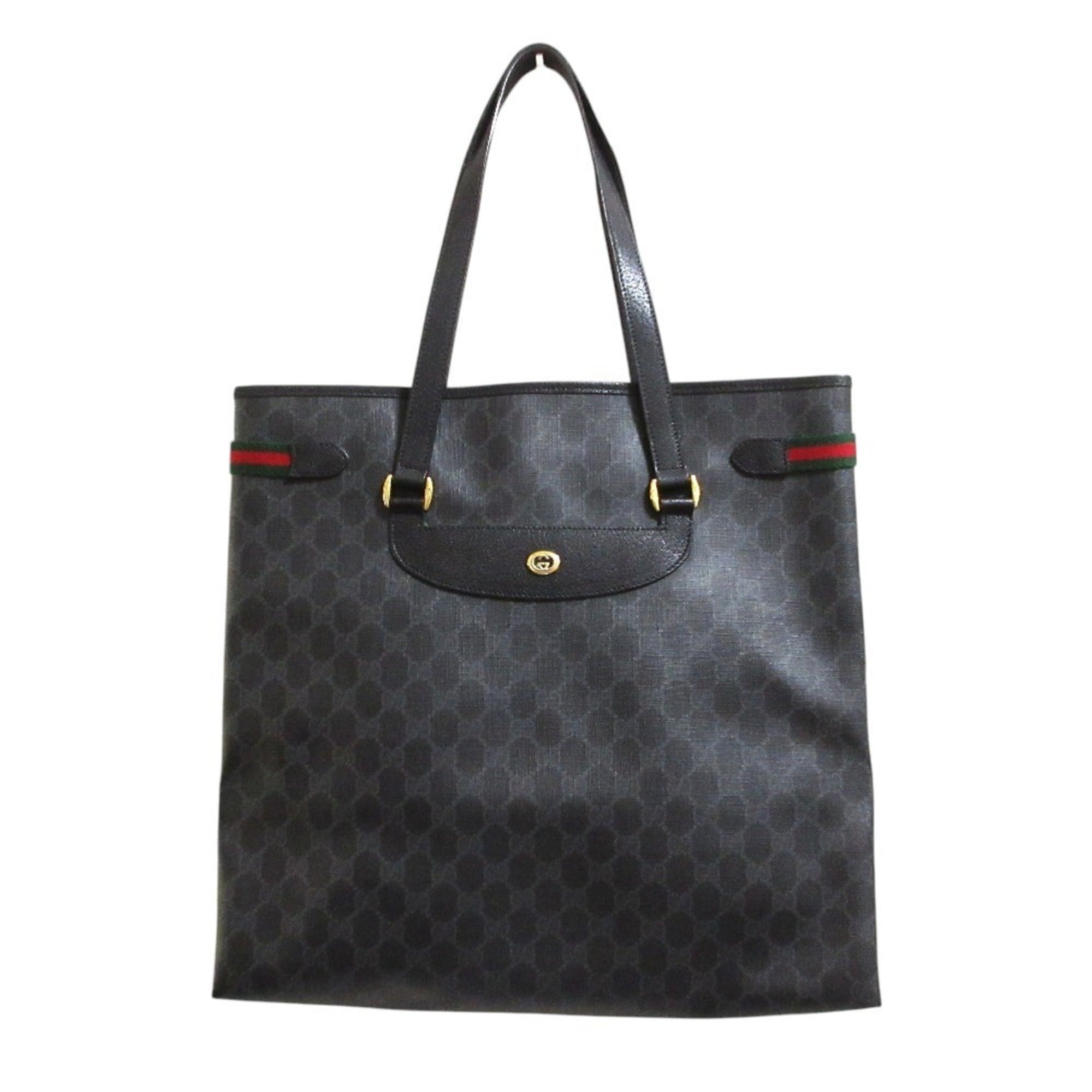 Gucci Black Coated Canvas Leather Tote Bag (Pre-Owned)