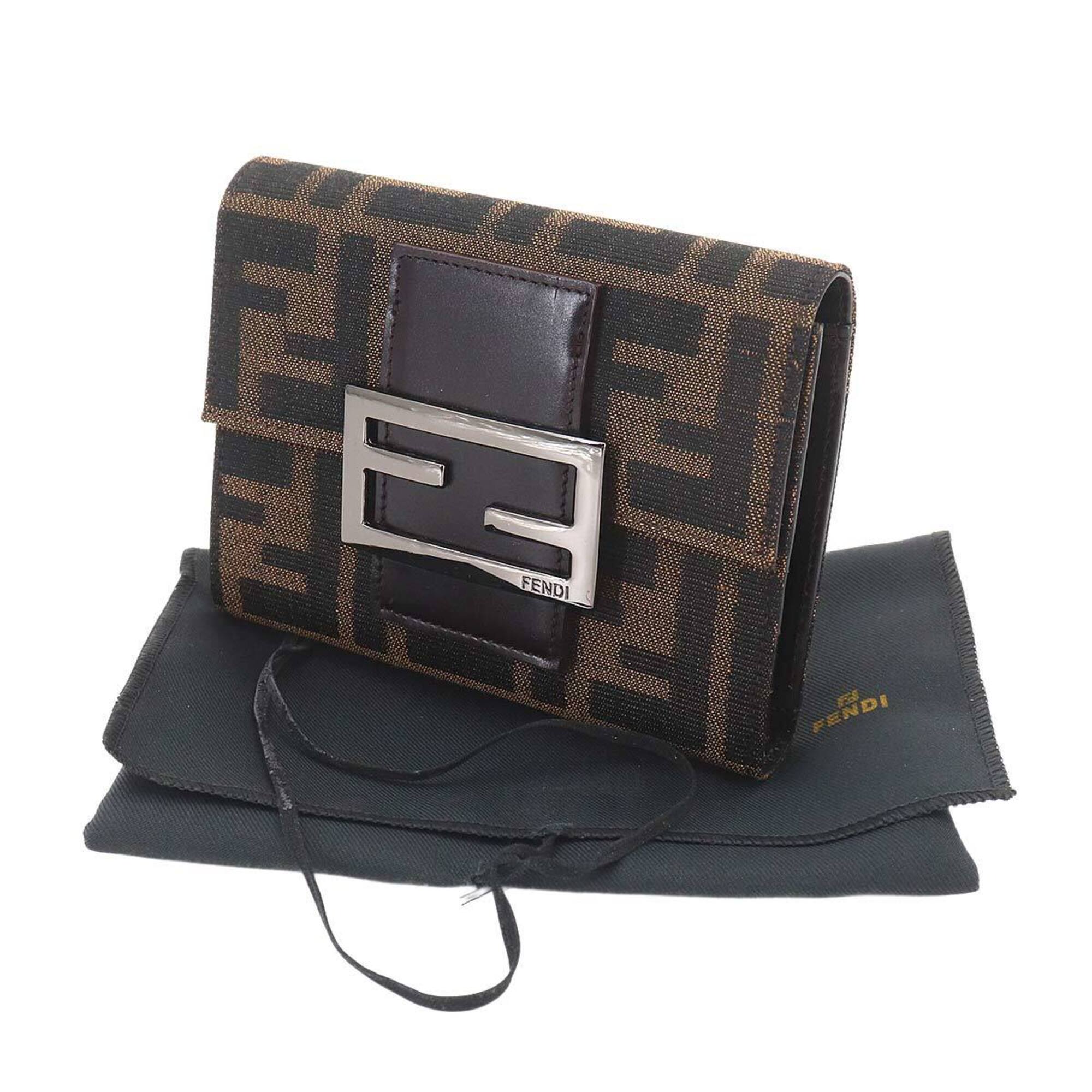 Fendi Brown Canvas Leather Wallet (Tri-Fold) (Pre-Owned)