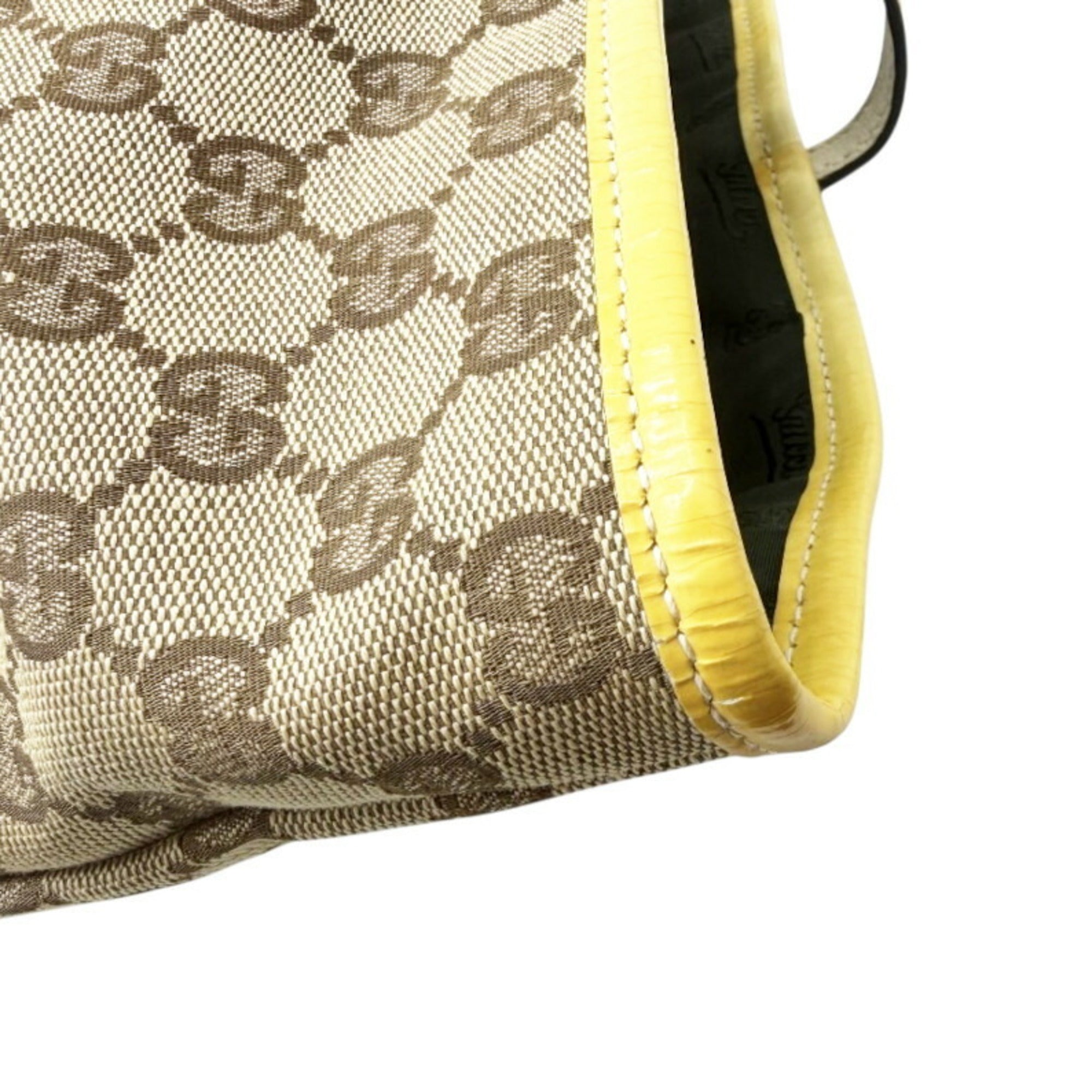 Gucci Beige Yellow Gg Canvas Patent Leather Tote Bag (Pre-Owned)