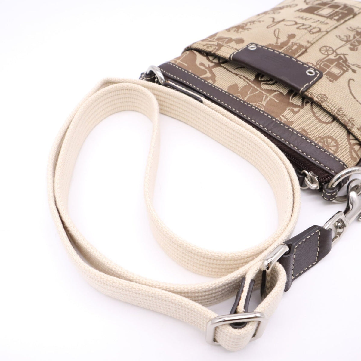 Coach Beige Brown Canvas Leather Shoulder Bag (Pre-Owned)