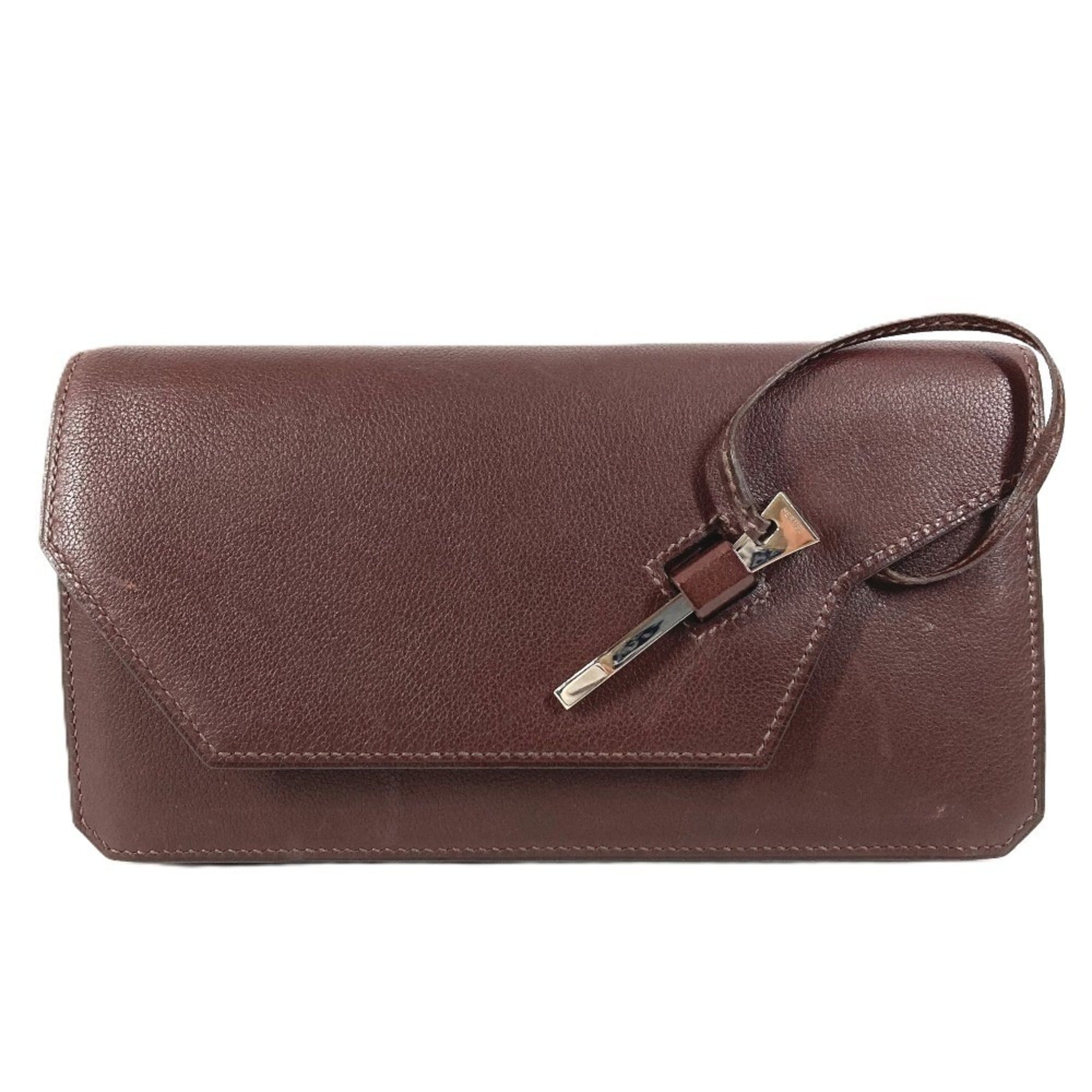 Hermes Brown Leather Clutch Bag Handbag Pouch (Pre-Owned)