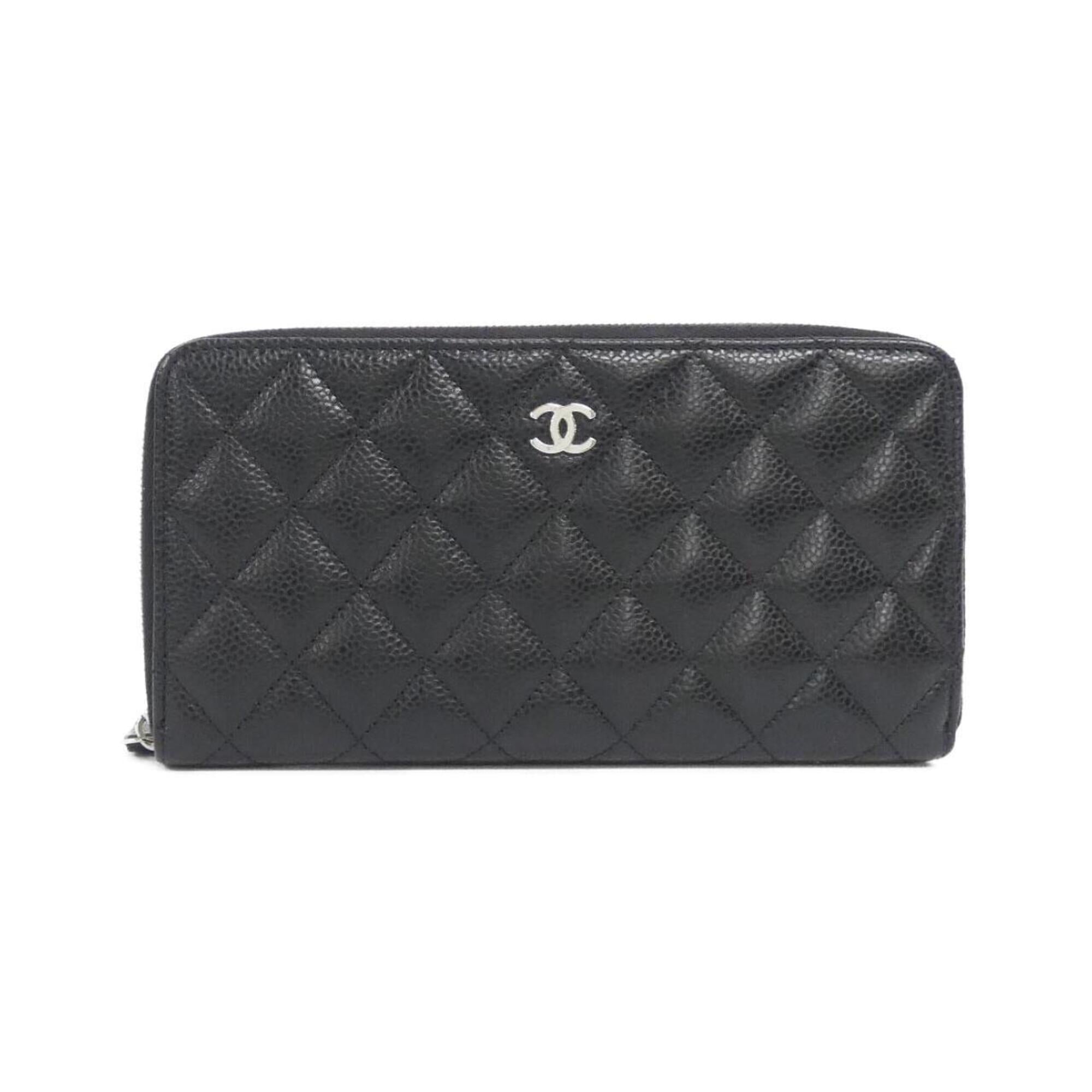 Chanel Black Bordeaux Grained Calfskin Long Wallet (Bi-Fold) (Pre-Owned)