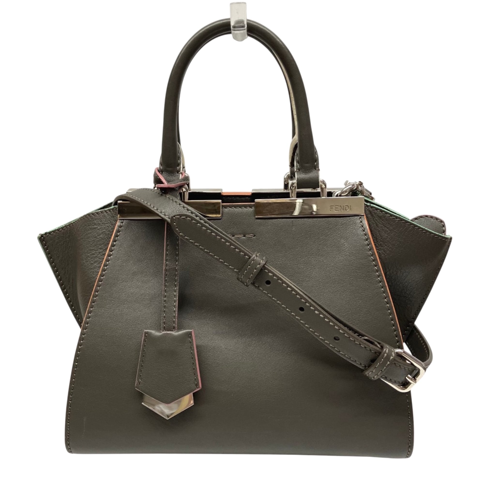 Fendi Gray Green Orange Leather Handbag (Pre-Owned)
