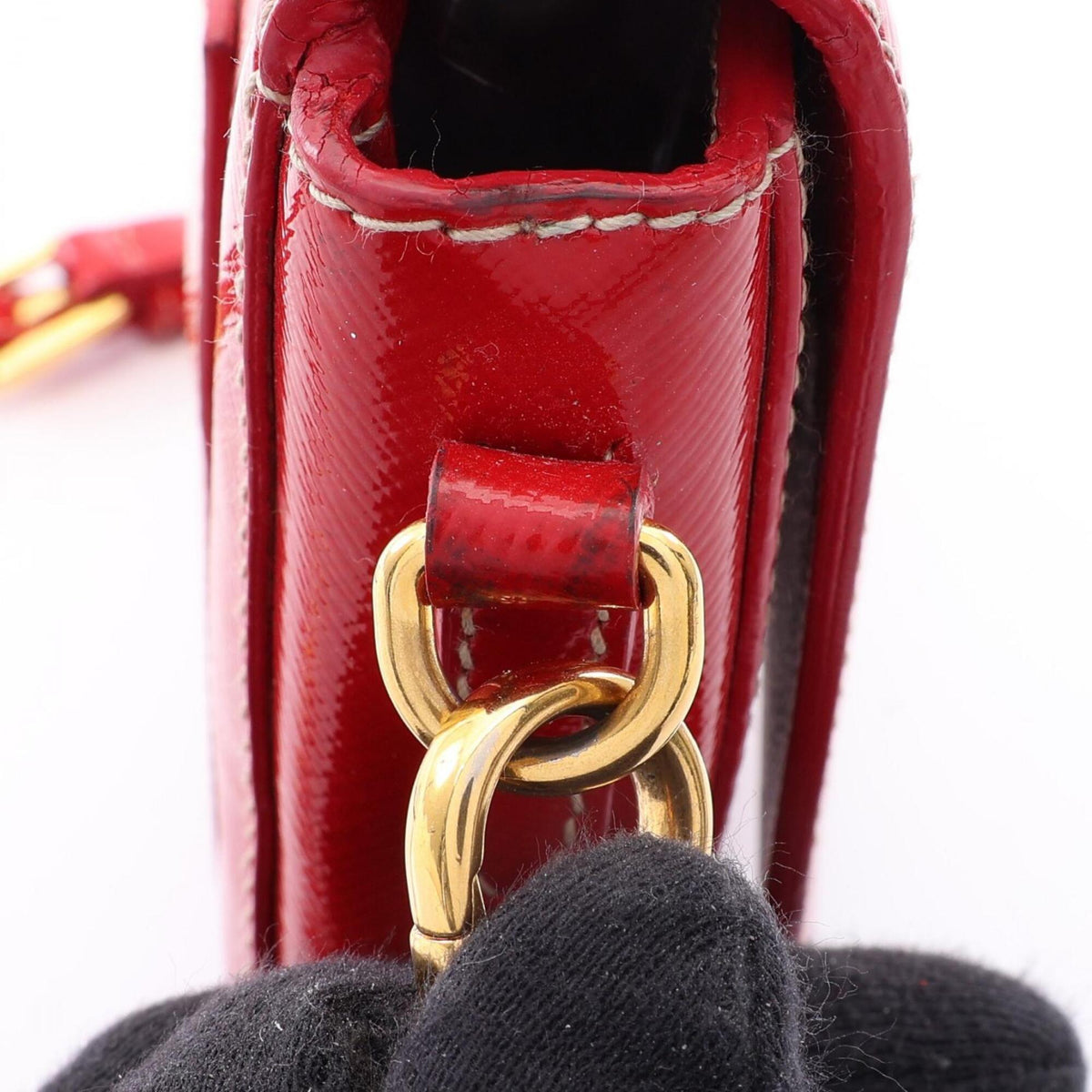 Prada Red Color Patent Leather Handbag Shoulder Bag (Pre-Owned)