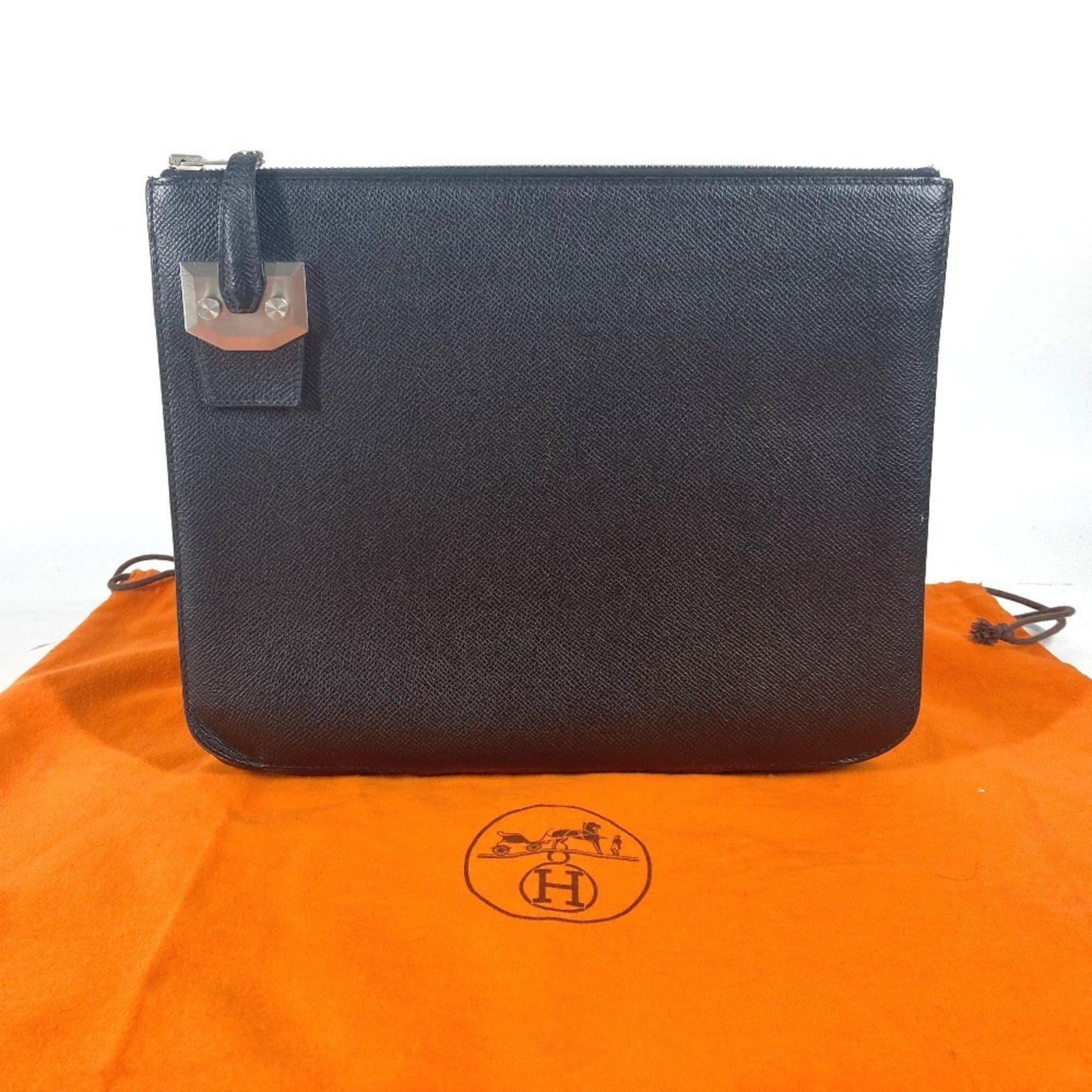 Hermes Black Epsom Leather Clutch Bag Pouch (Pre-Owned)