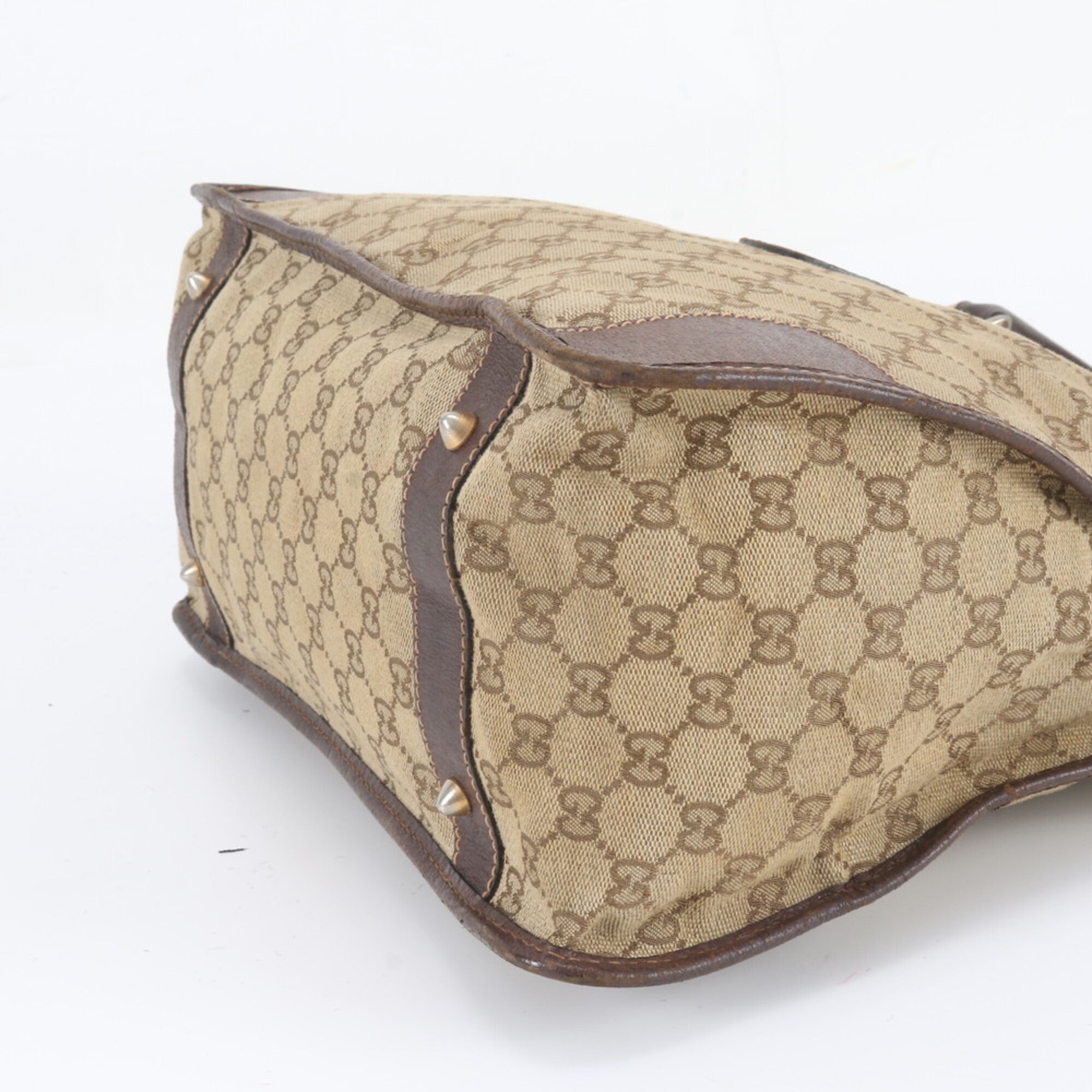 Gucci Brown Leather Canvas Handbag Shoulder Bag Tote Bag (Pre-Owned)