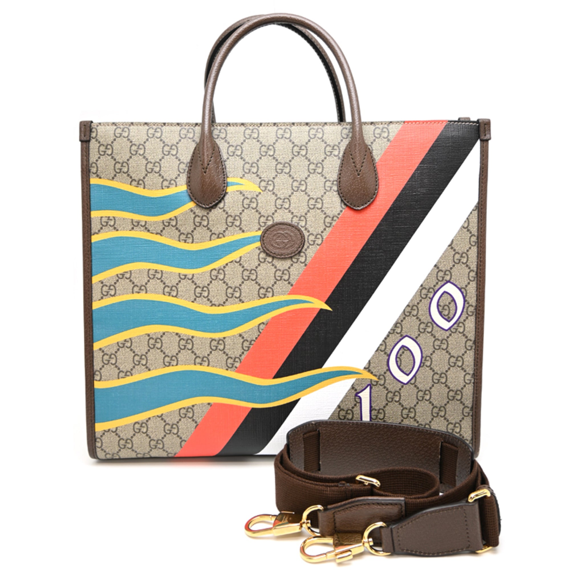 Gucci Brown Multi-Color Gg Supreme Tote Bag (Pre-Owned)