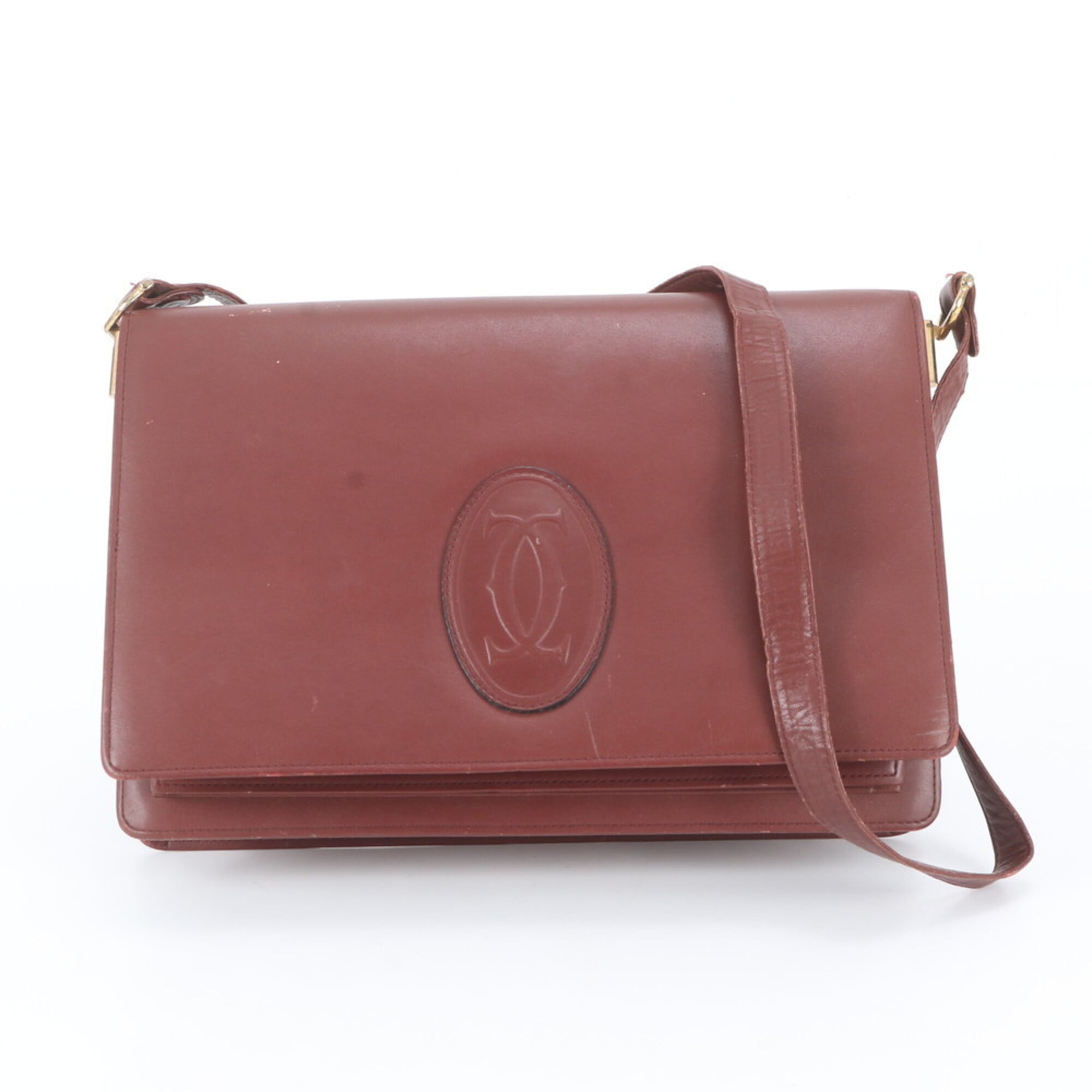 Cartier Wine Red Leather Handbag Shoulder Bag Tote Bag (Pre-Owned)