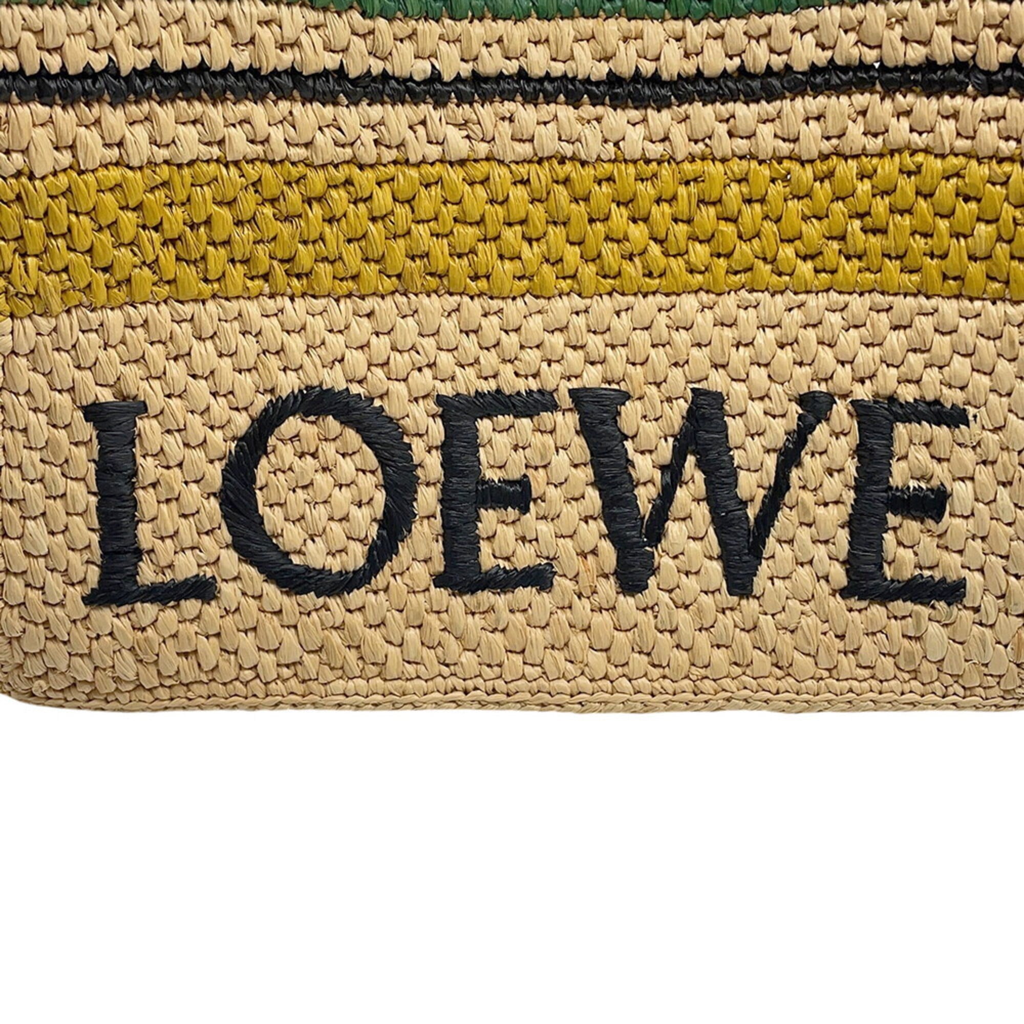 Loewe Beige Multi-Color Raffia Leather Handbag Shoulder Bag Tote Bag (Pre-Owned)