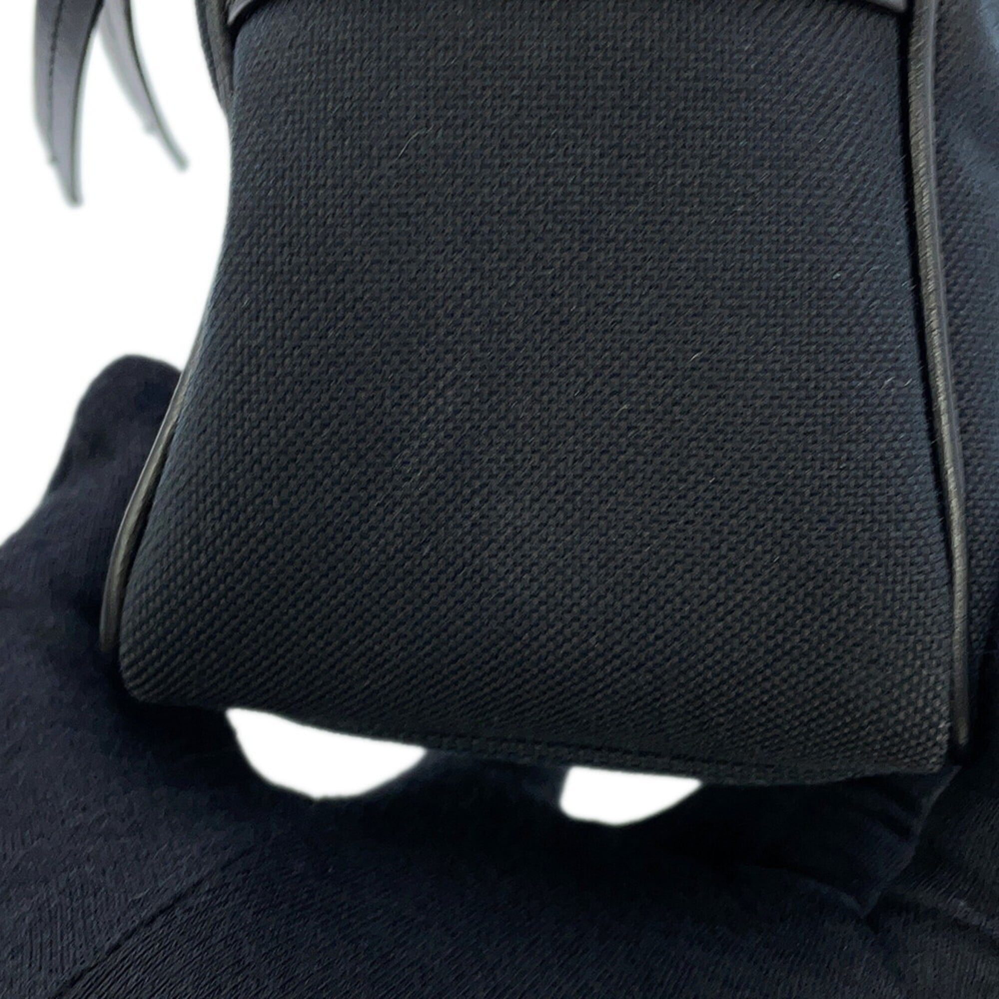 Prada Black Canvas Leather Handbag Shoulder Bag (Pre-Owned)