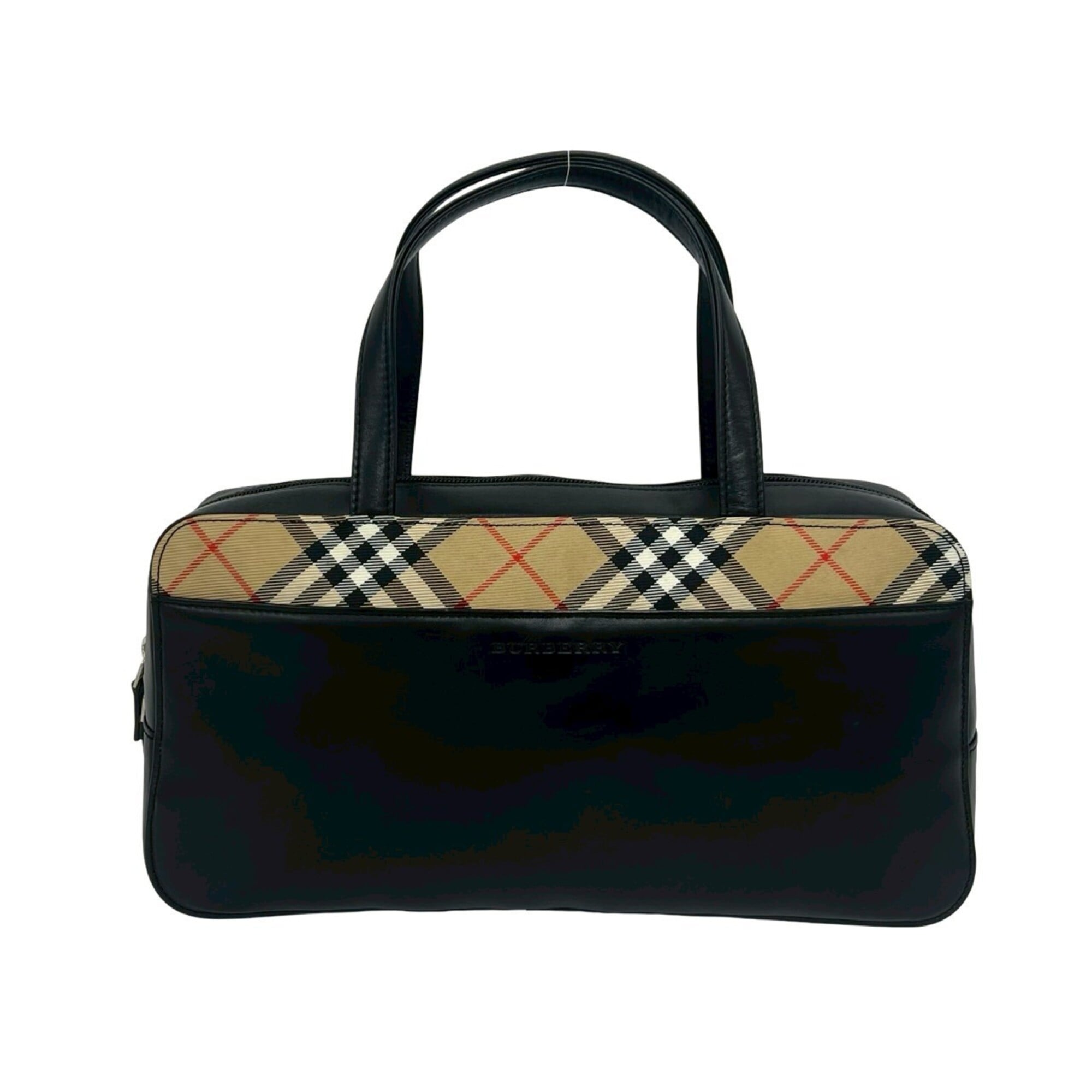 Burberry Black Leather Boston Bag Handbag Tote Bag (Pre-Owned)
