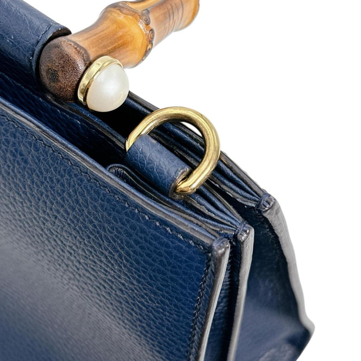 Gucci Blue Bamboo Leather Handbag (Pre-Owned)