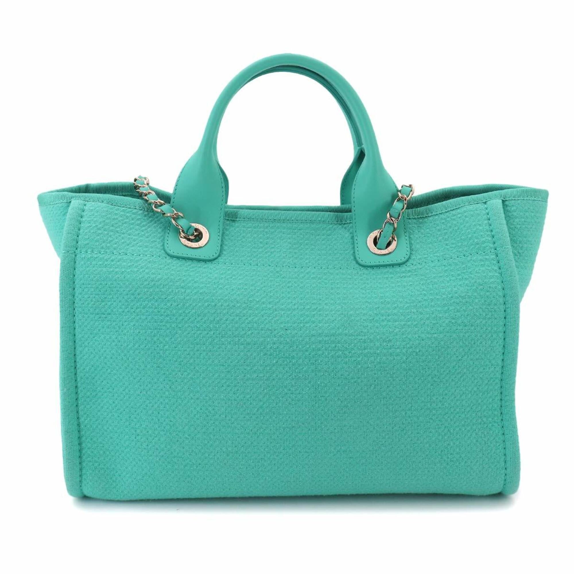 Chanel Blue Turquoise Canvas Leather Shopping Bag Shoulder Bag Tote Bag (Pre-Owned)