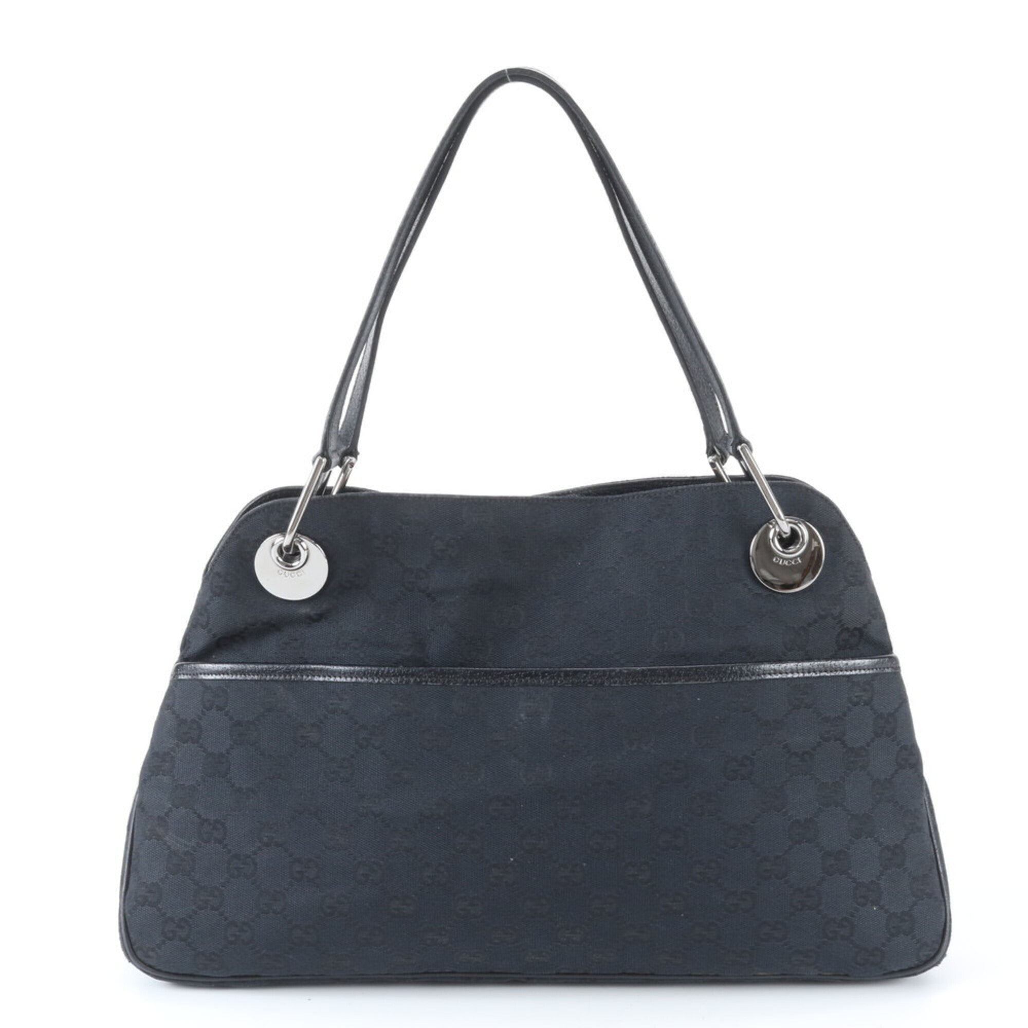 Gucci Black Leather Canvas Handbag Tote Bag (Pre-Owned)