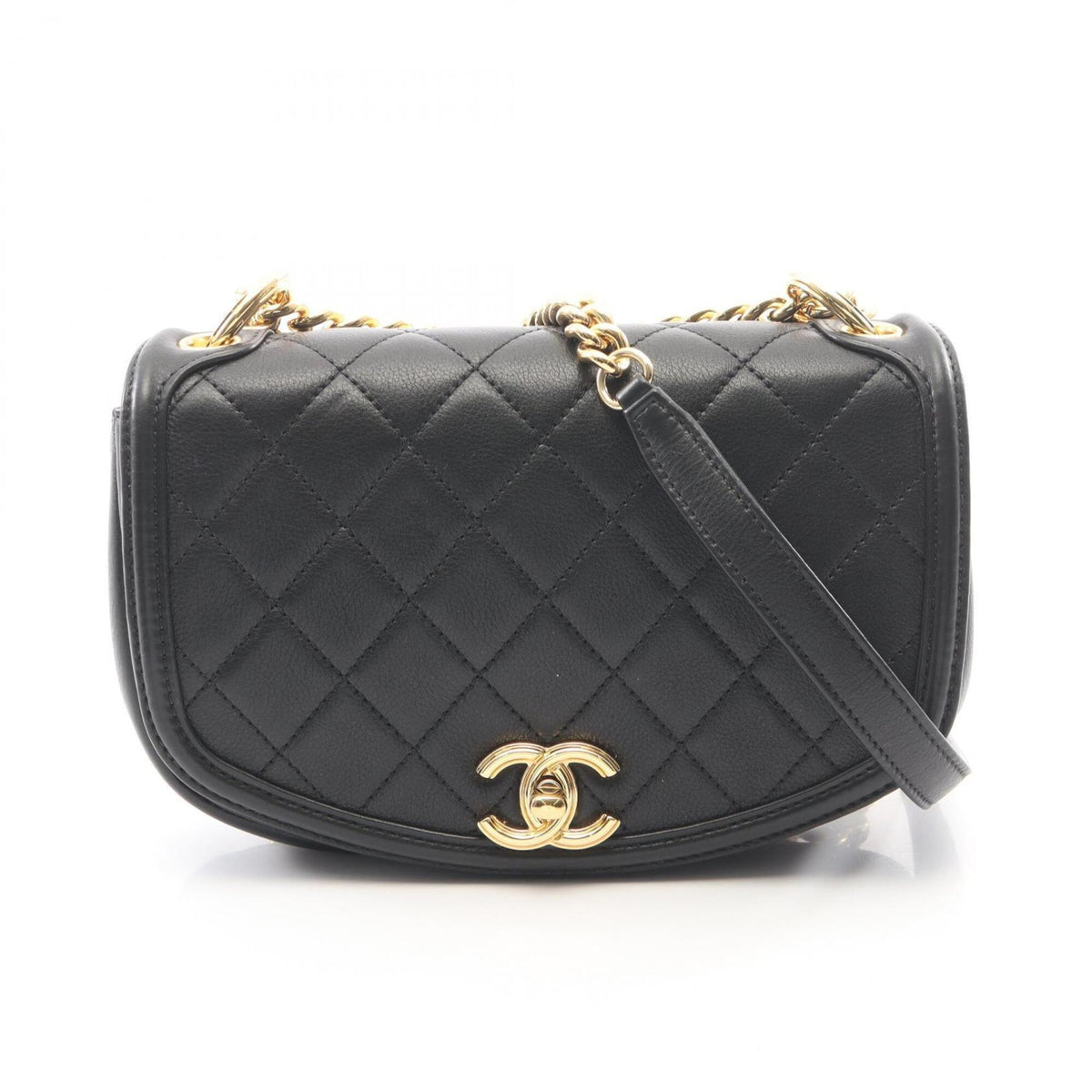 Chanel Matelasse Black Leather Handbag Shoulder Bag (Pre-Owned)