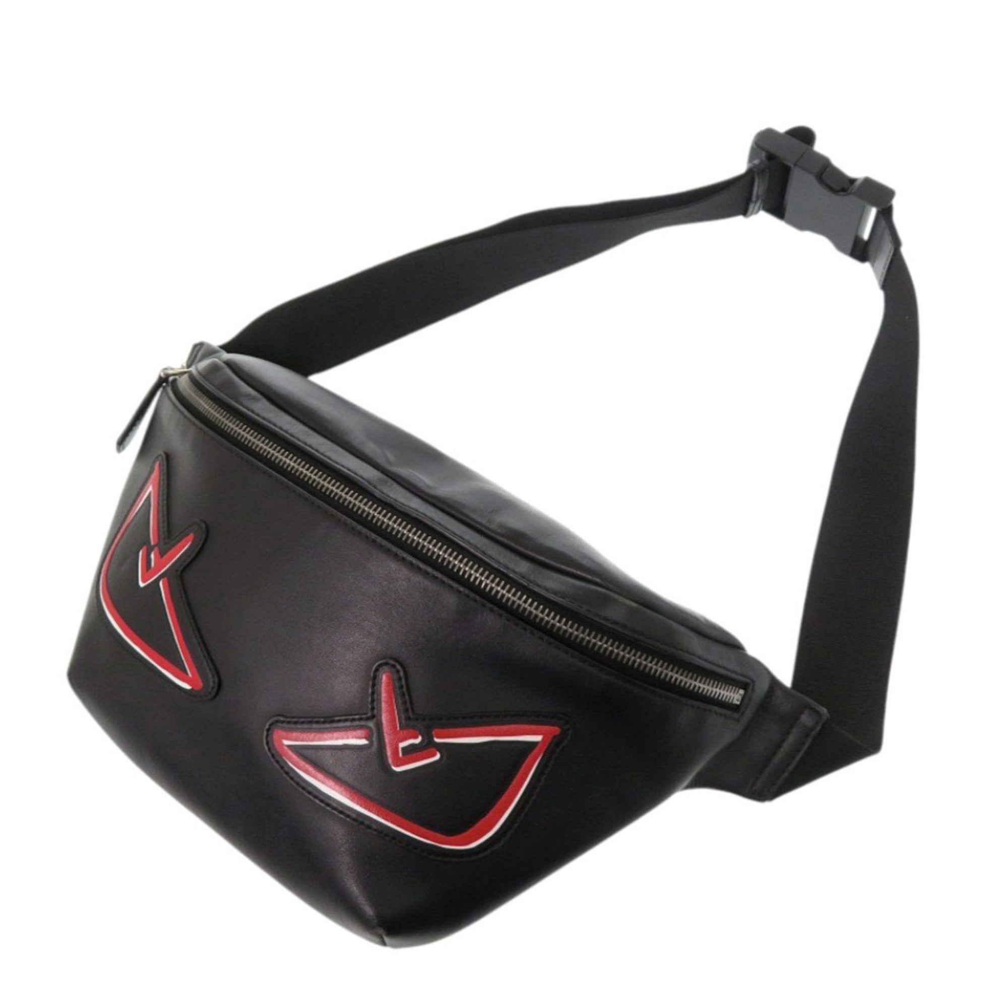 Fendi Black Red Color Leather Fanny Pack Sling Bag (Pre-Owned)