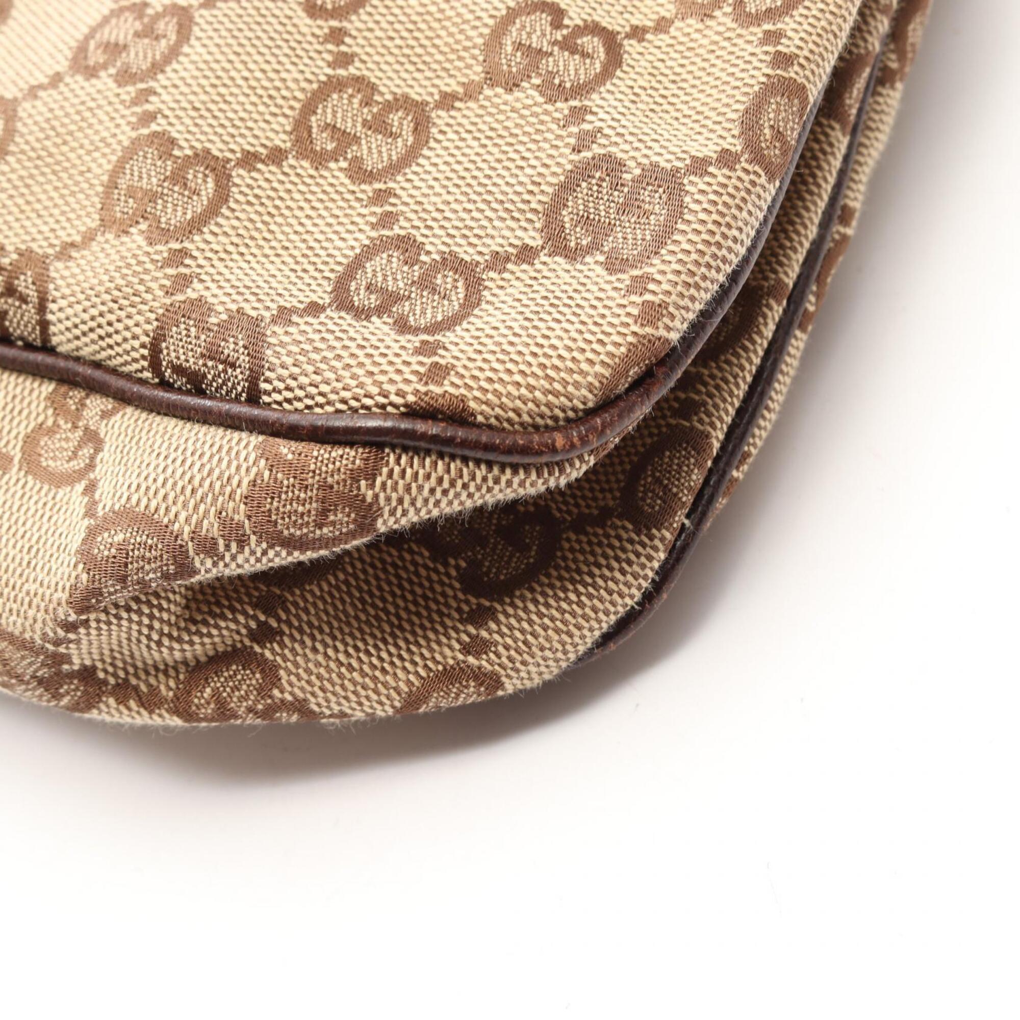 Gucci Beige Brown Leather Canvas Handbag Shoulder Bag (Pre-Owned)