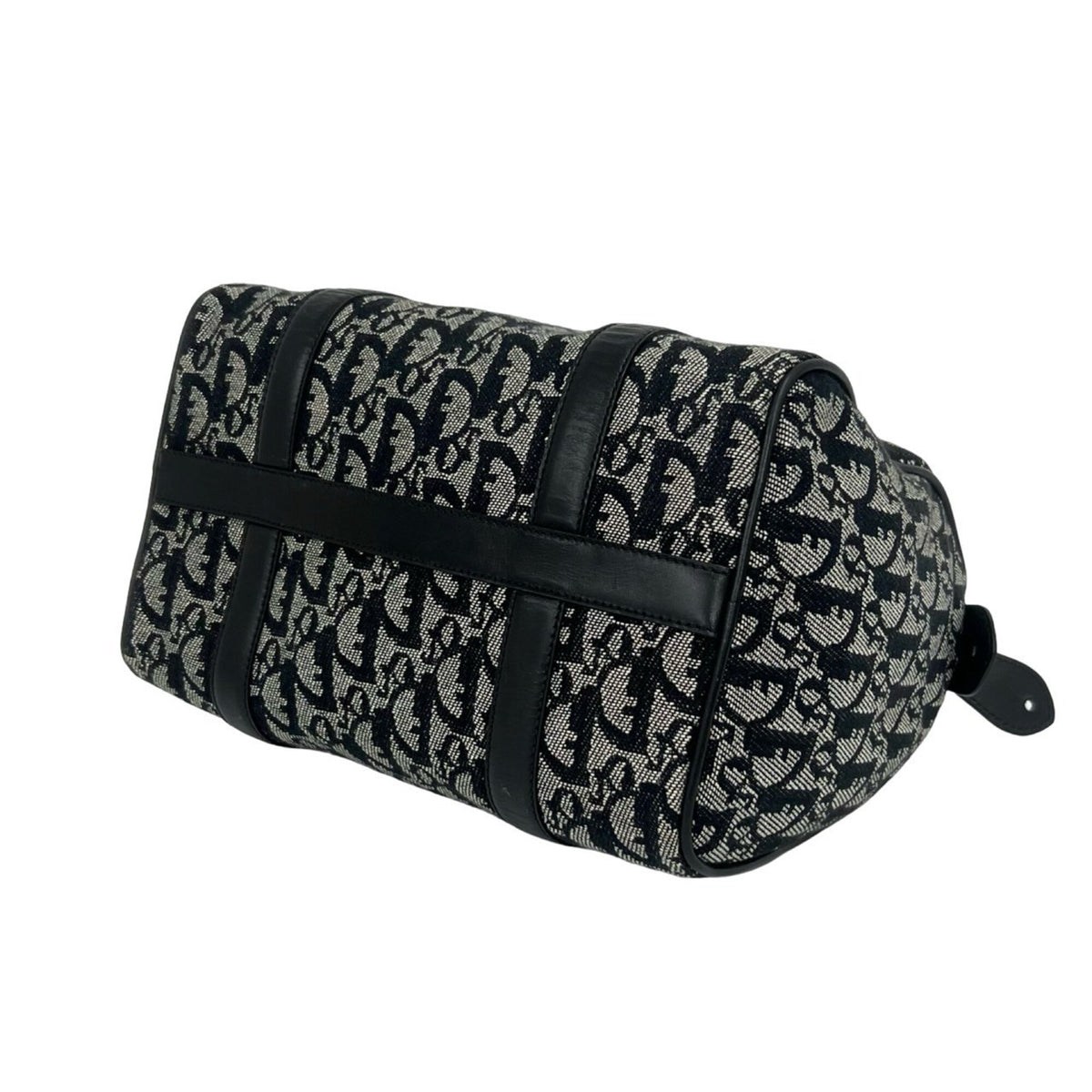Christian Dior Black Navy Canvas Leather Boston Bag Handbag (Pre-Owned)