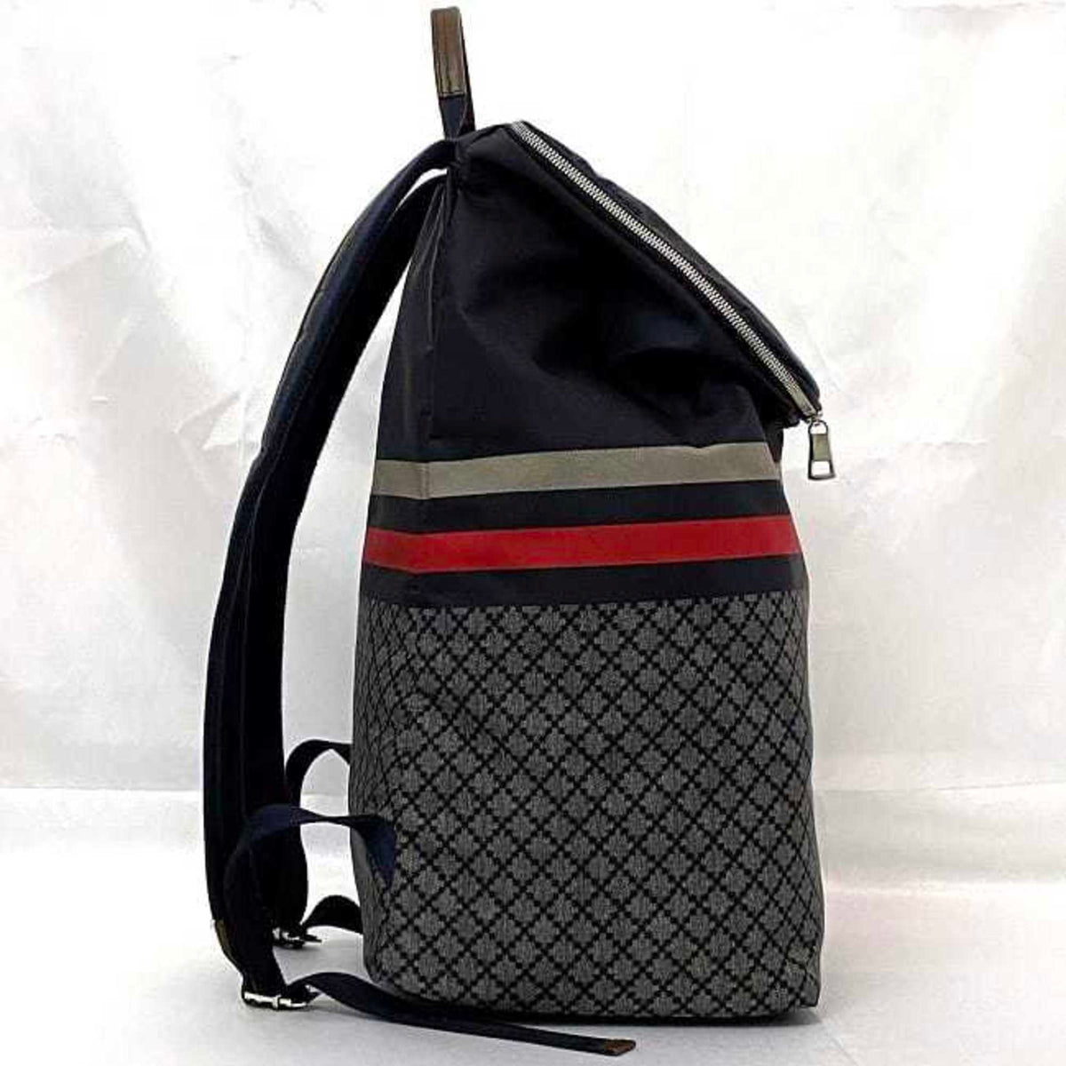 Gucci Diamante Gray Navy Nylon Leather Backpack (Pre-Owned)